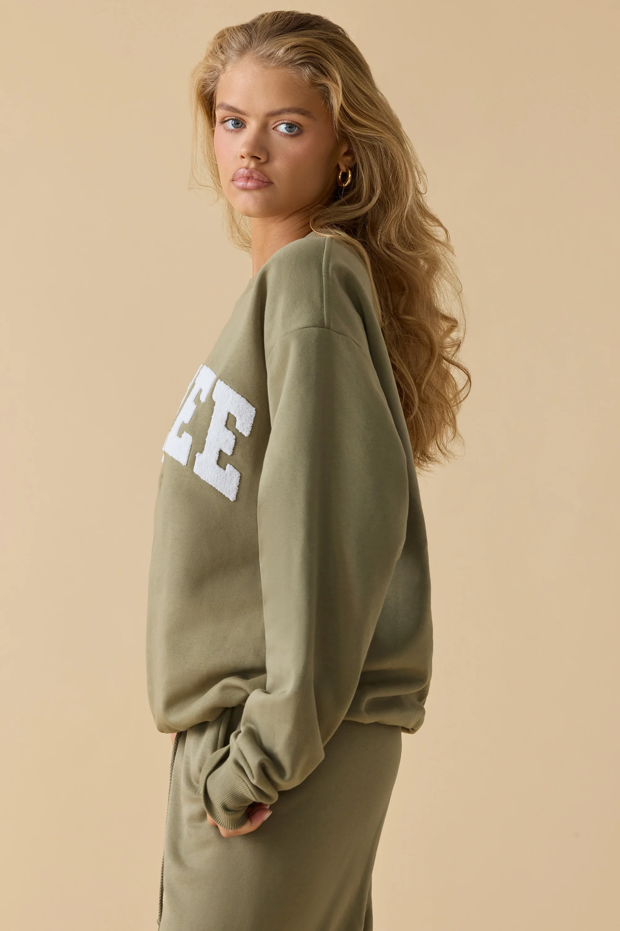 Oversized Crew Neck Sweatshirt in Soft Olive - Image 3