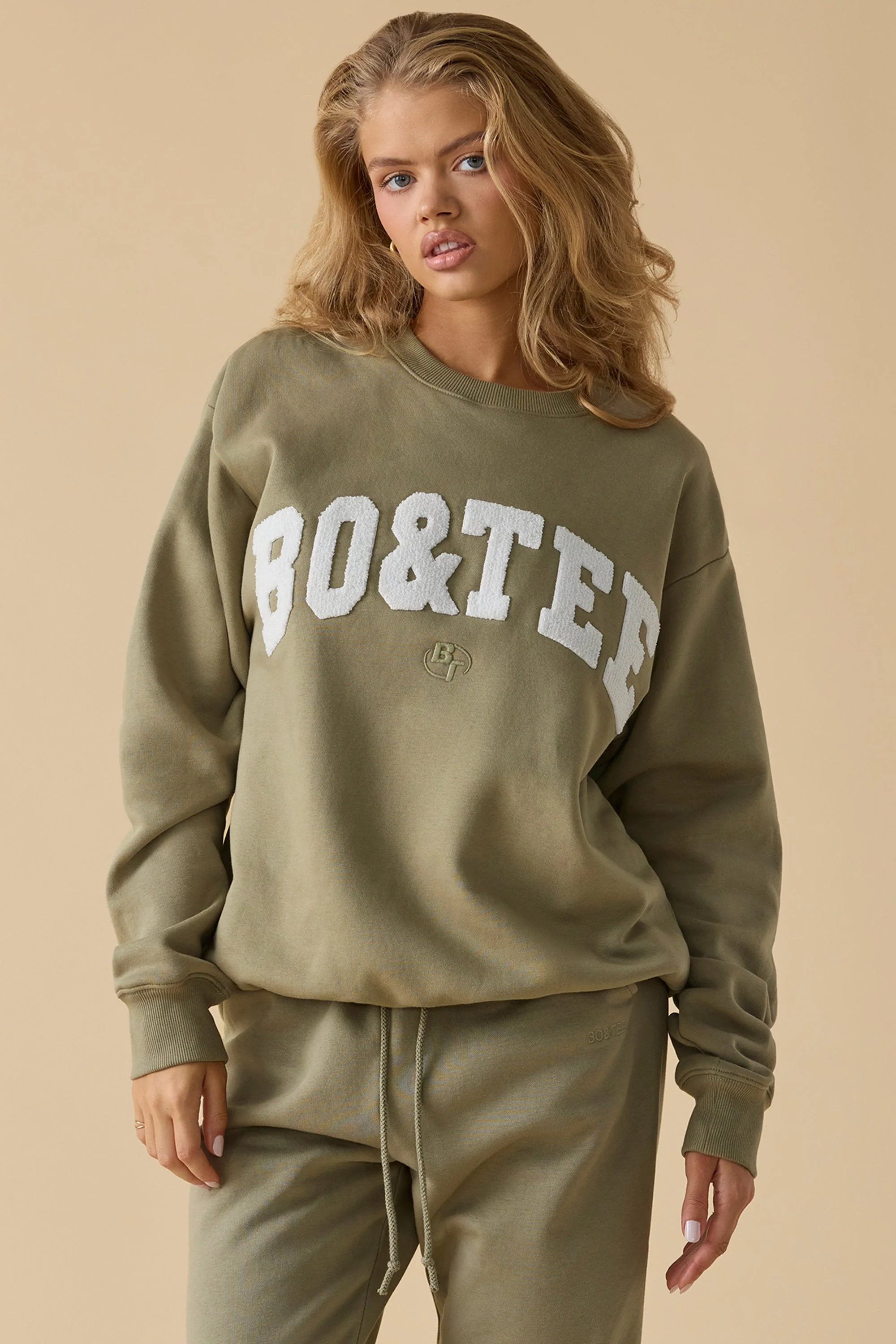 Oversized Crew Neck Sweatshirt in Soft Olive - Image 5