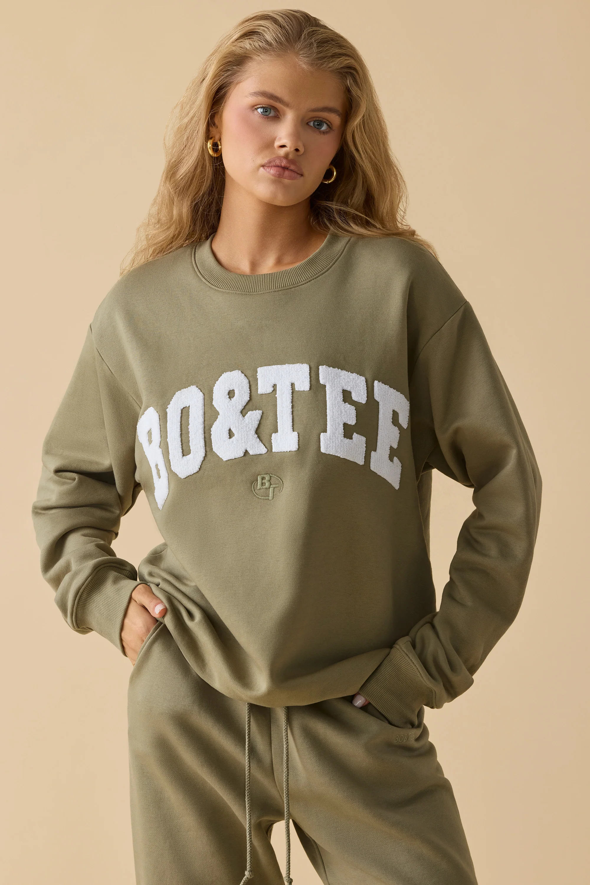 Oversized Crew Neck Sweatshirt in Soft Olive - Image 6
