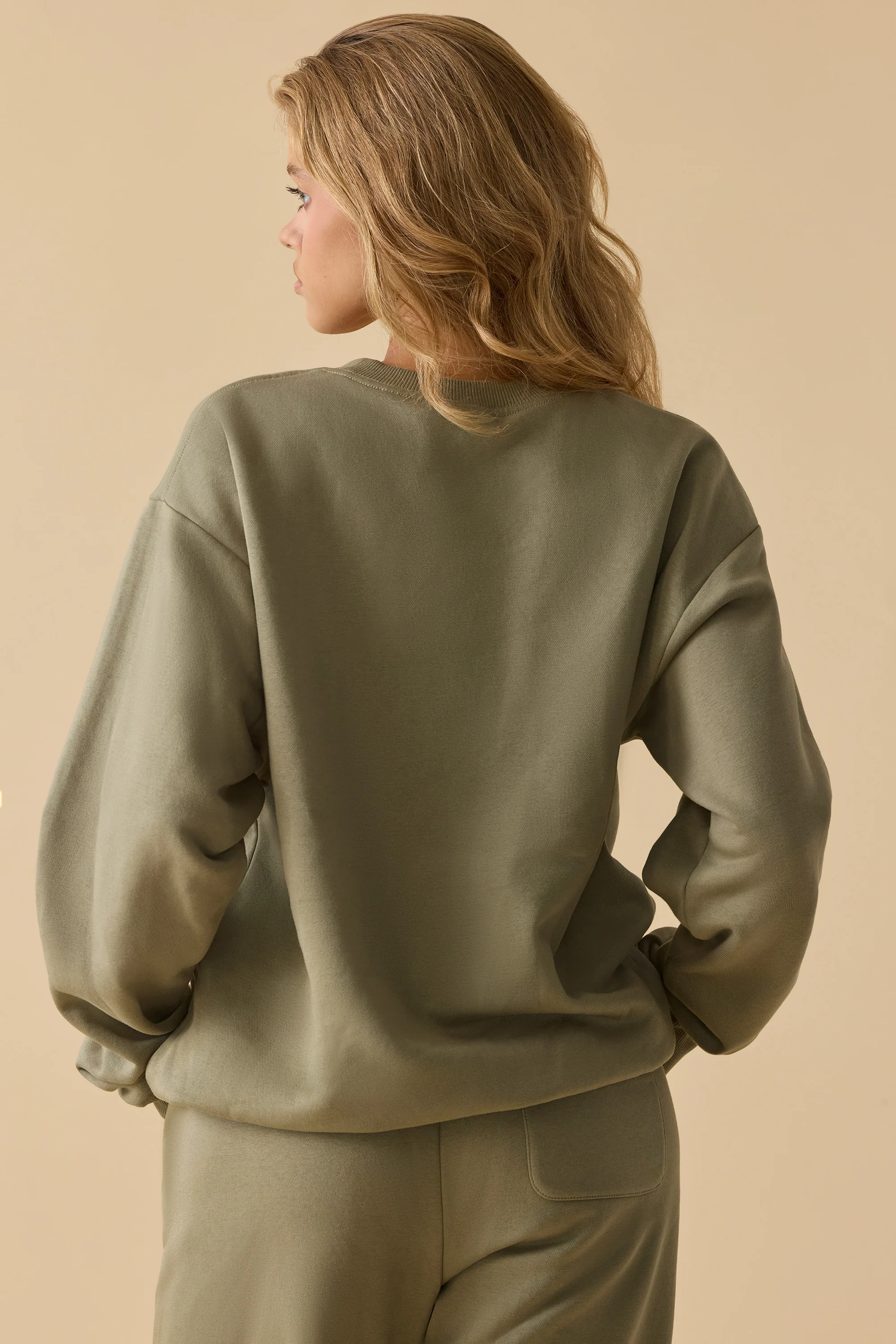Oversized Crew Neck Sweatshirt in Soft Olive - Image 7