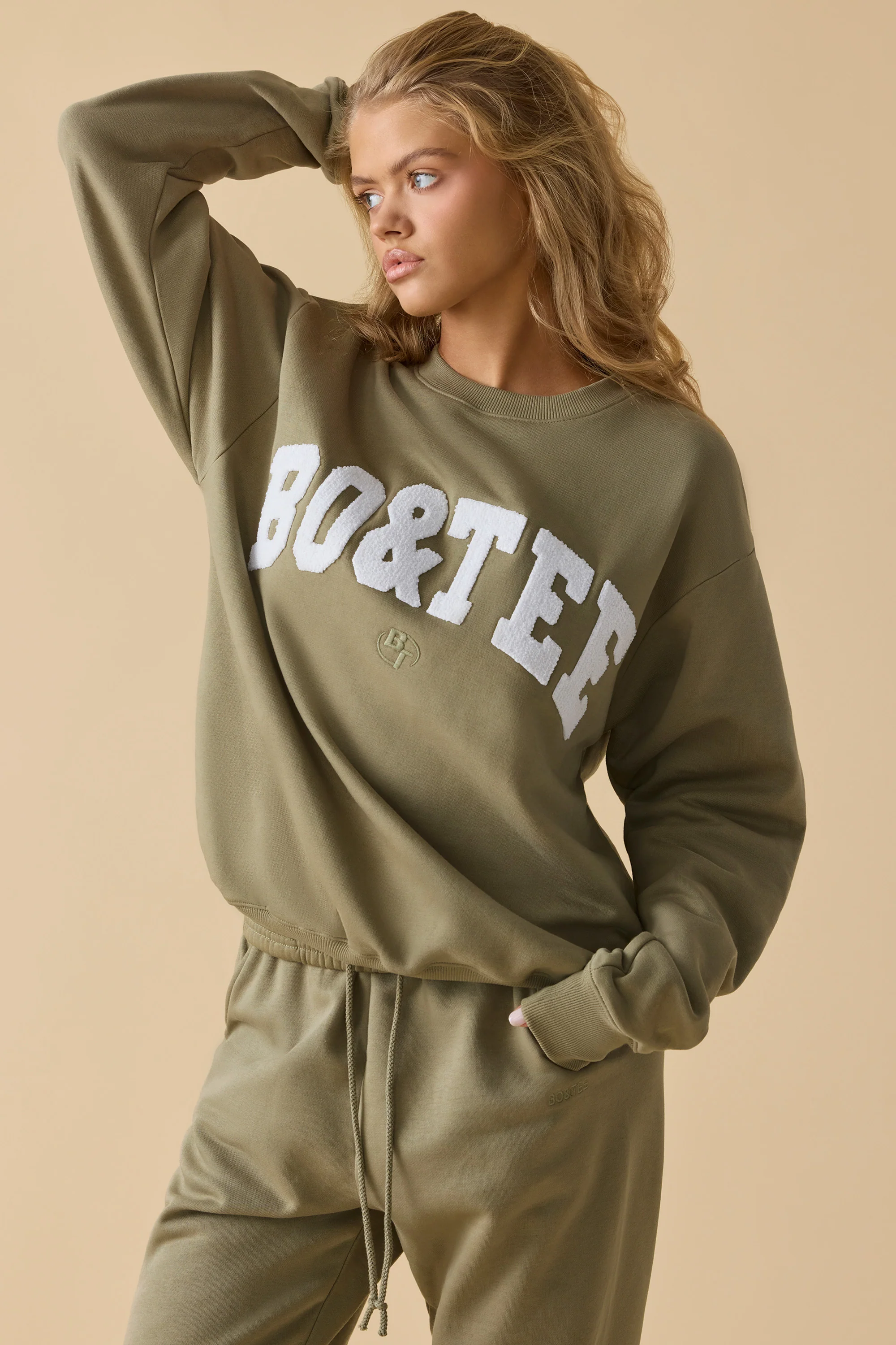 Oversized Crew Neck Sweatshirt in Soft Olive - Image 8