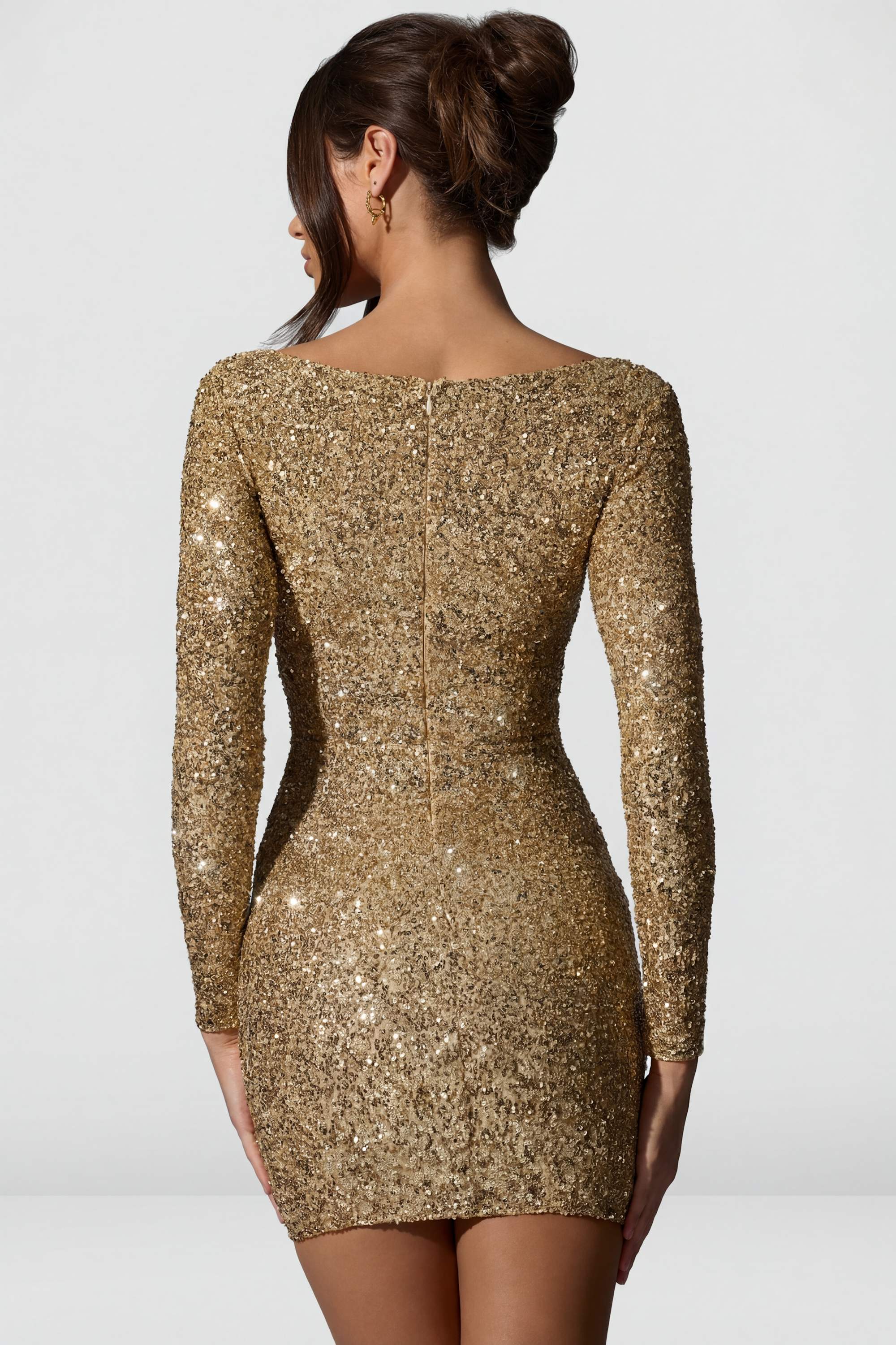 Embellished Sweetheart-Neck Mini Dress in Gold - Image 2