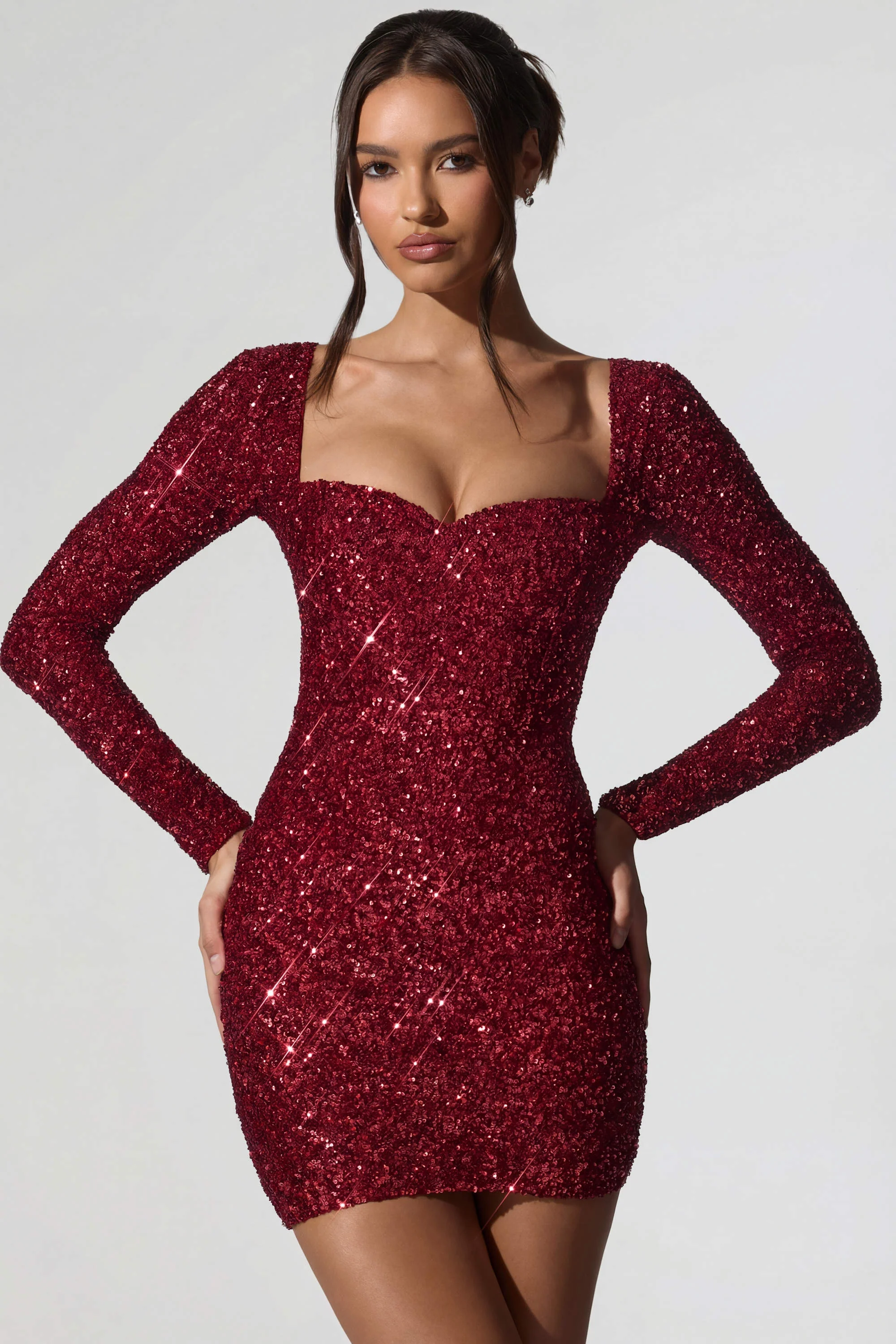 Embellished Sweetheart-Neck Mini Dress in Red - Image 6