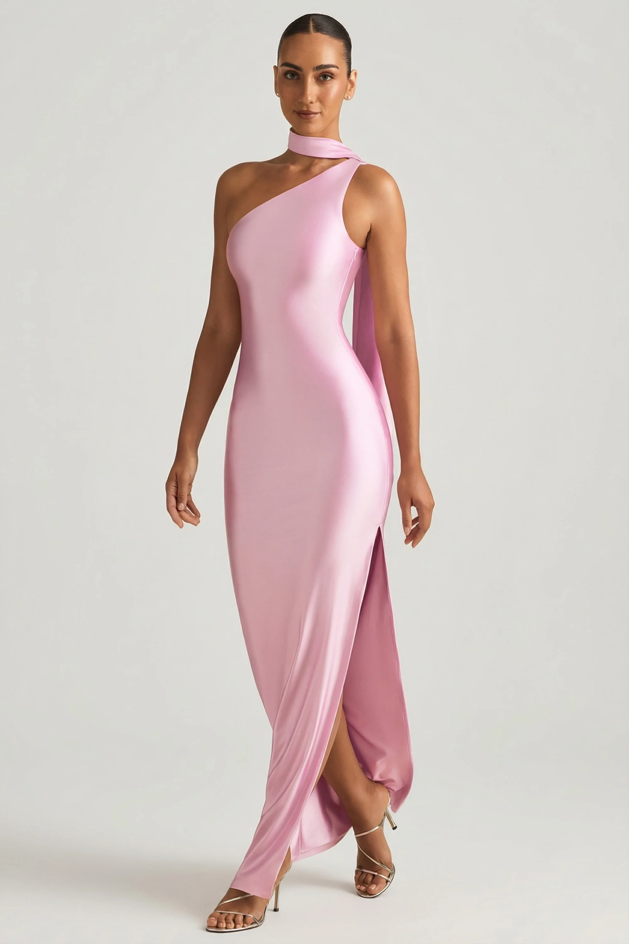 Asymmetric Scarf-Detail Maxi Dress in Soft Pink - Image 7