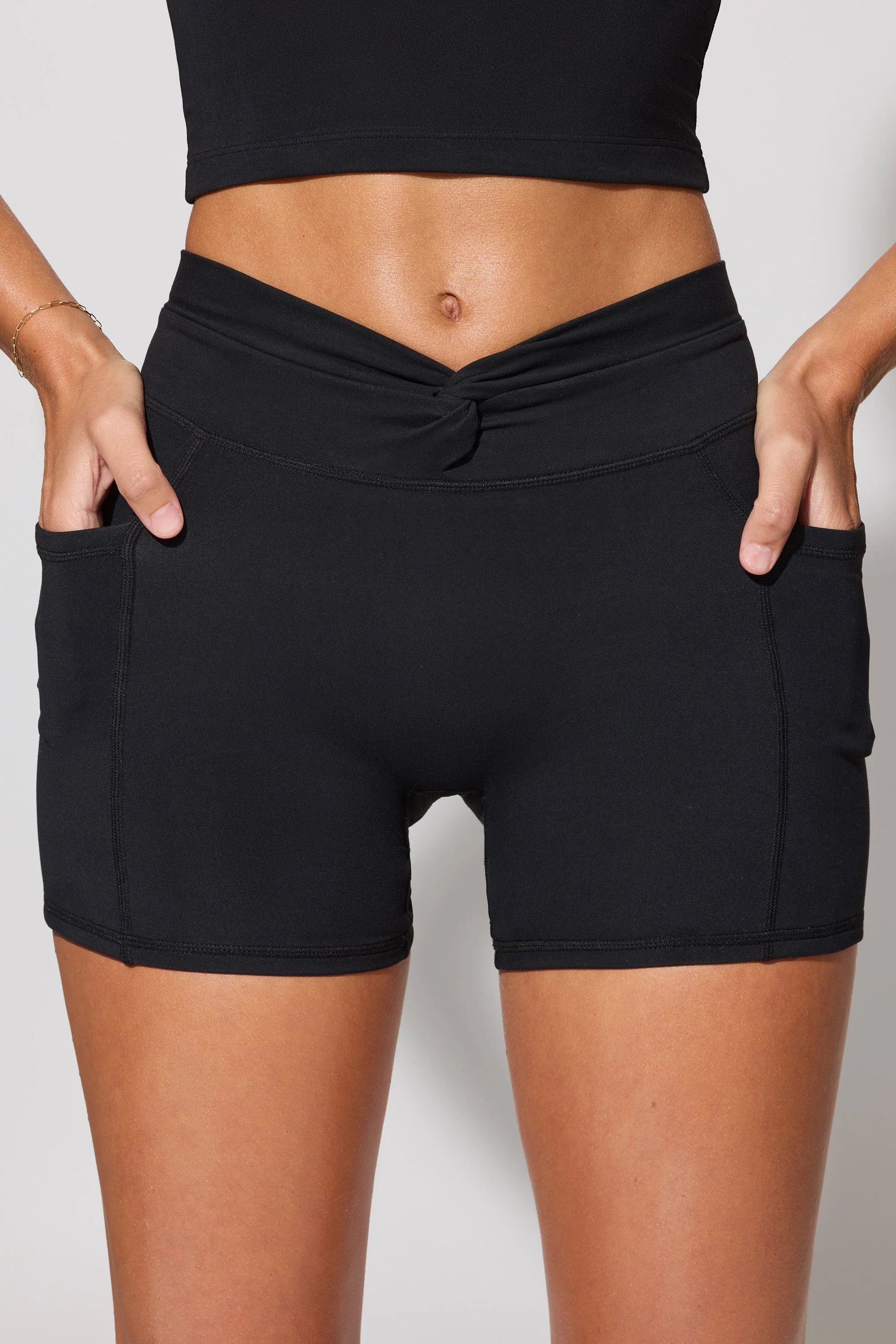 Twist Waist Mini Shorts with Pockets in Black - Image 4