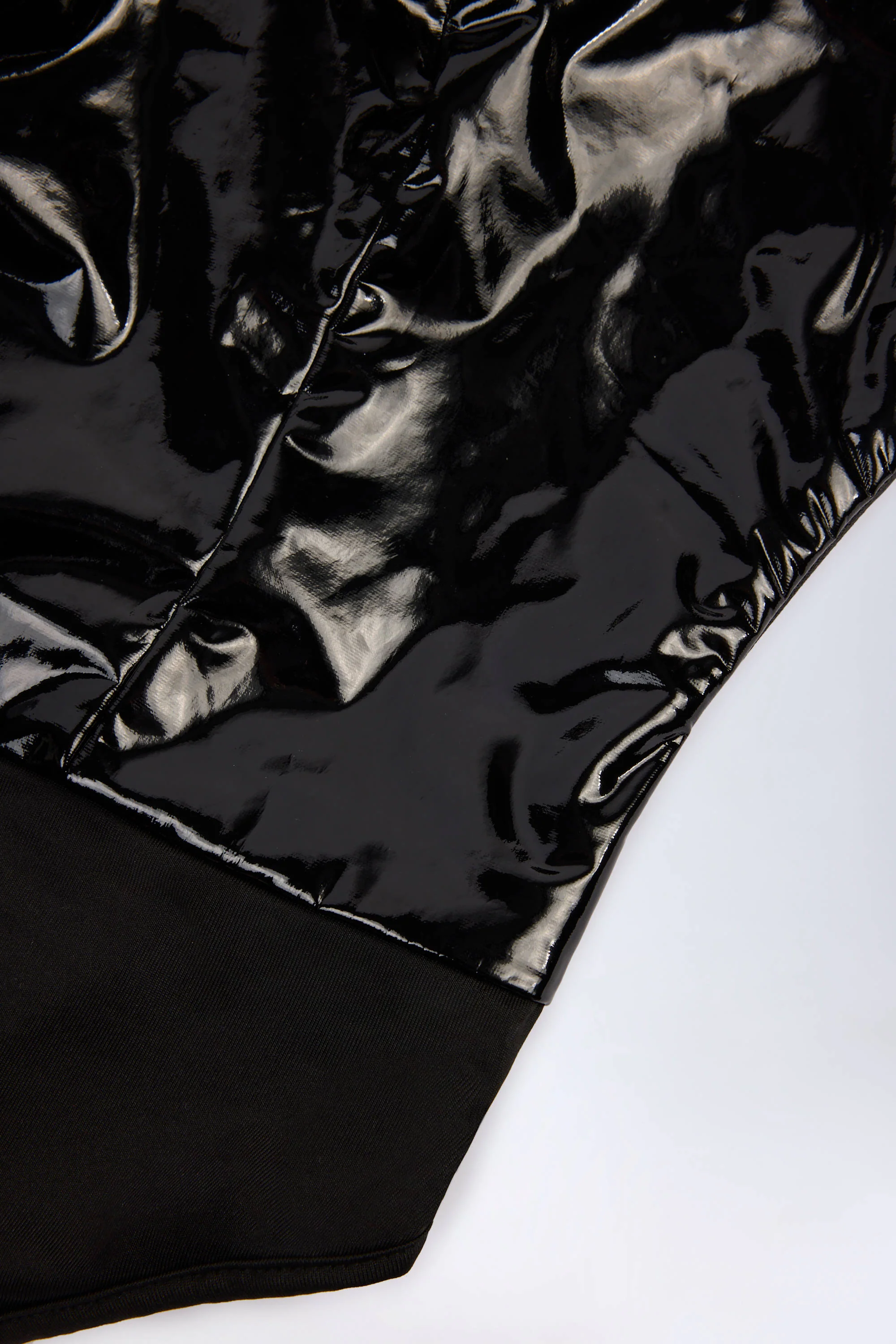 Glossy Vinyl Plunge-Neck Bodysuit in Black - Image 7