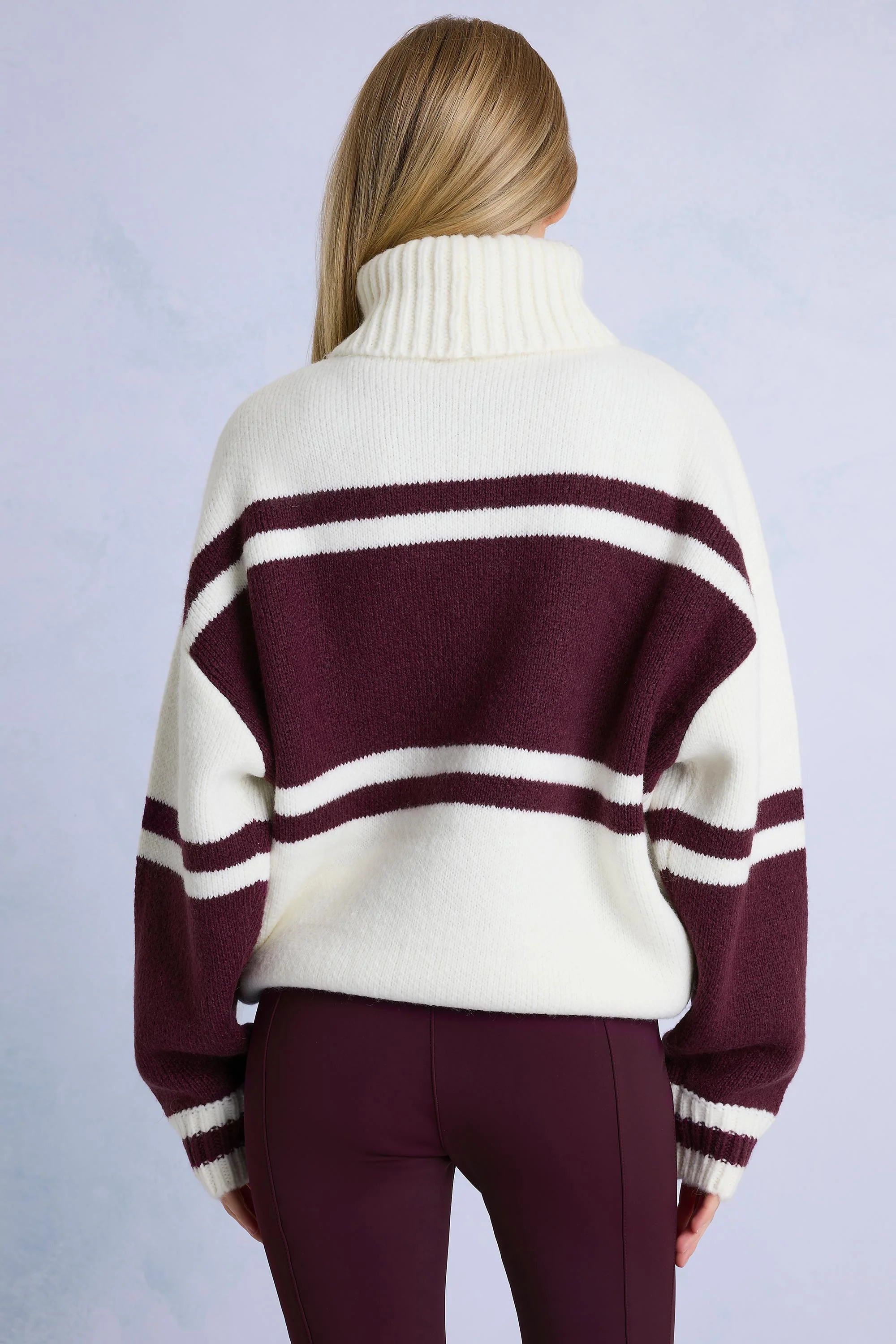 Knit Turtleneck Oversized Jumper in Burgundy - Image 2