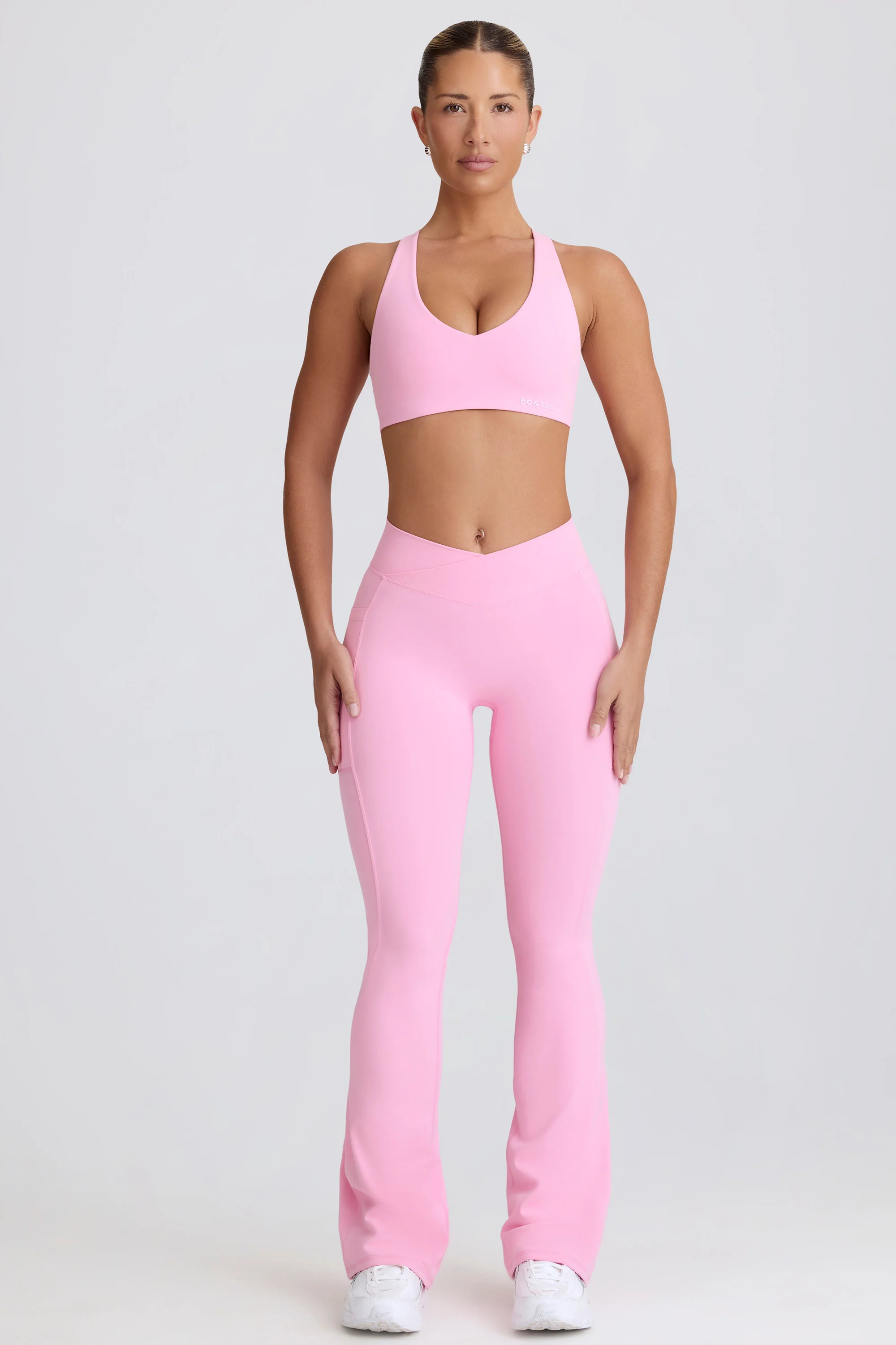 Soft Active V-Waist Pocket Flared Leggings in Baby Pink - Image 7