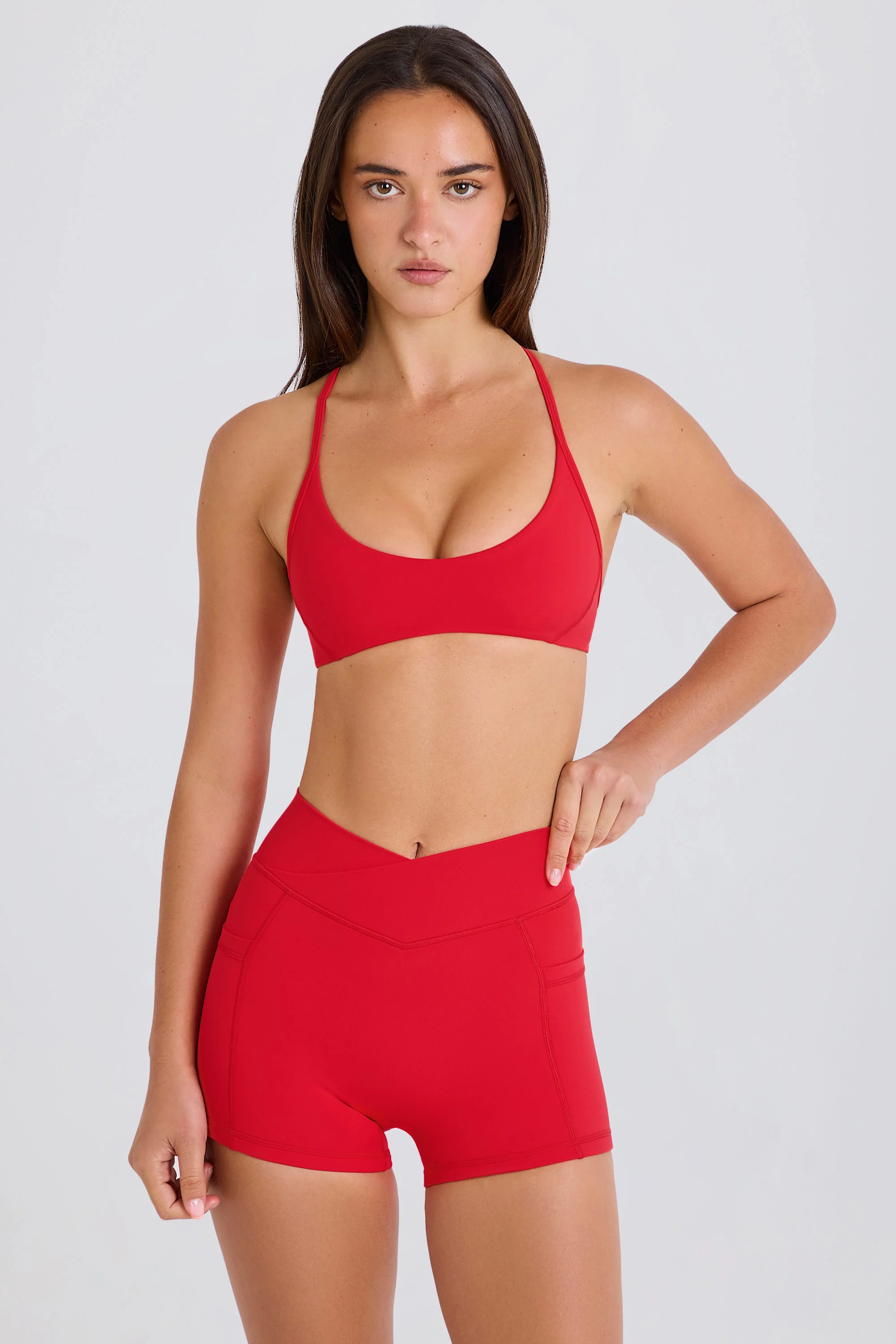 Soft Active Pocket V-Waist Mini Shorts in Strawberry - Image 2