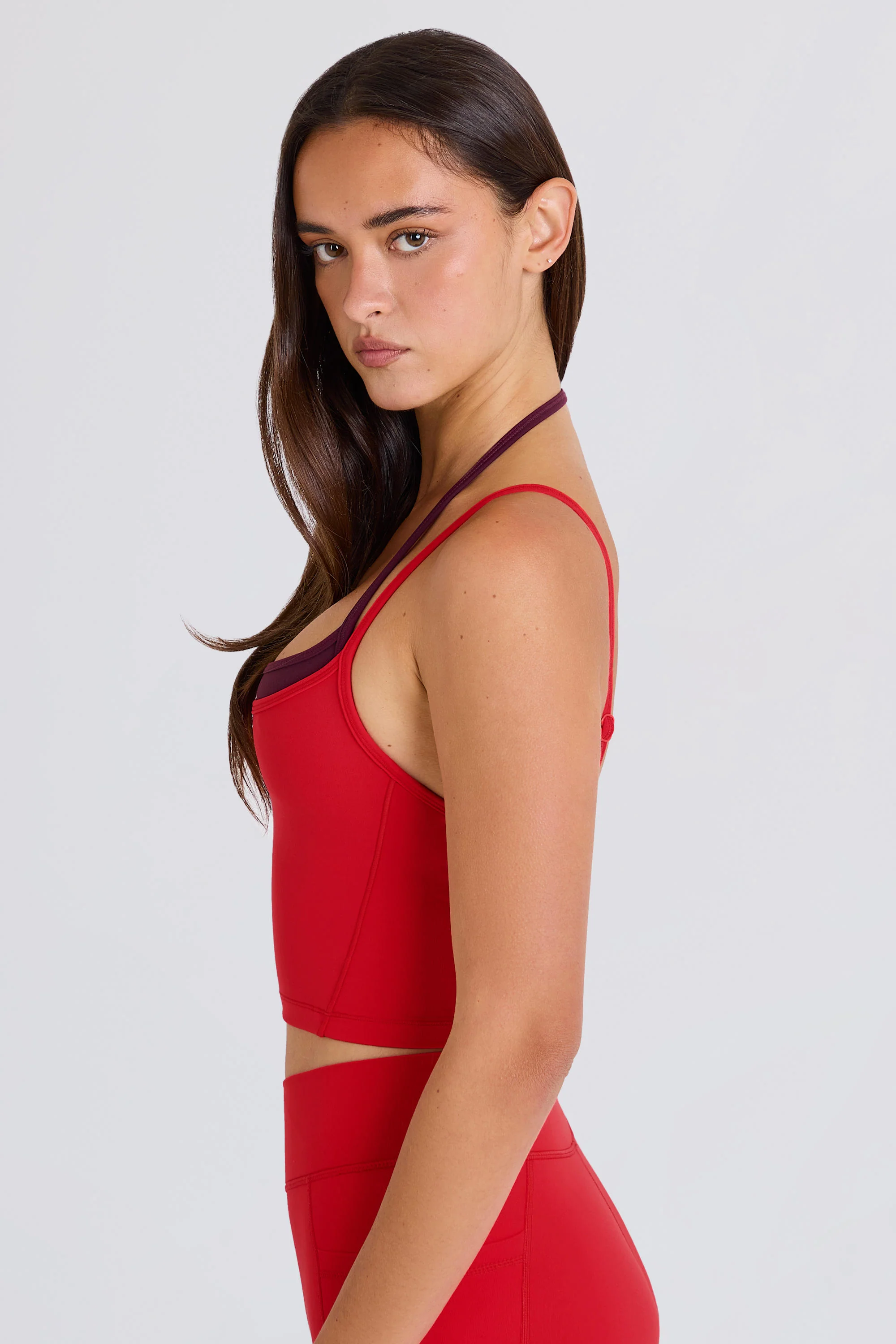 Soft Active Layered Cropped Tank Top in Strawberry - Image 3