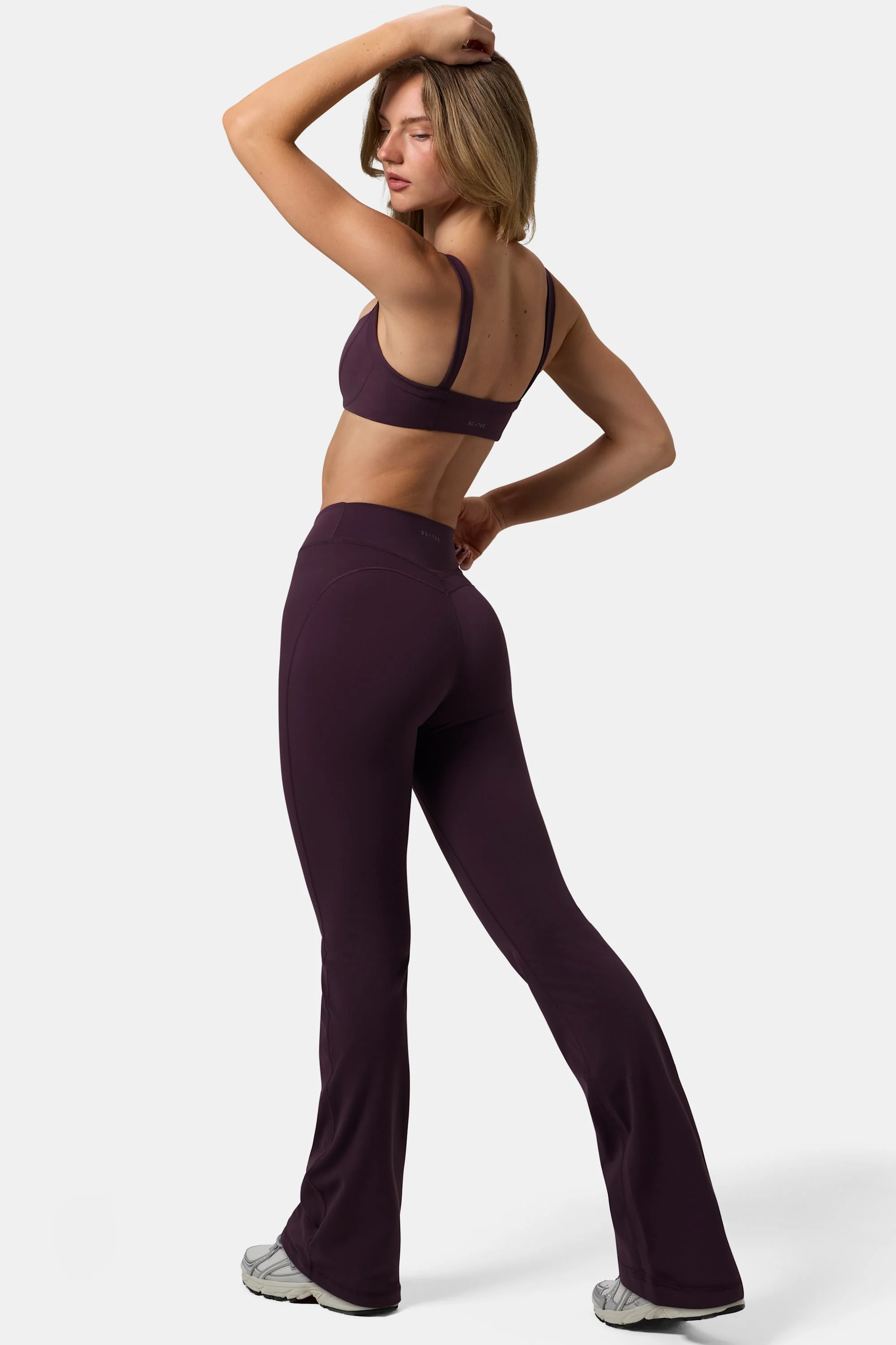 Soft Active Ruched Flared Trousers in Plum - Image 2
