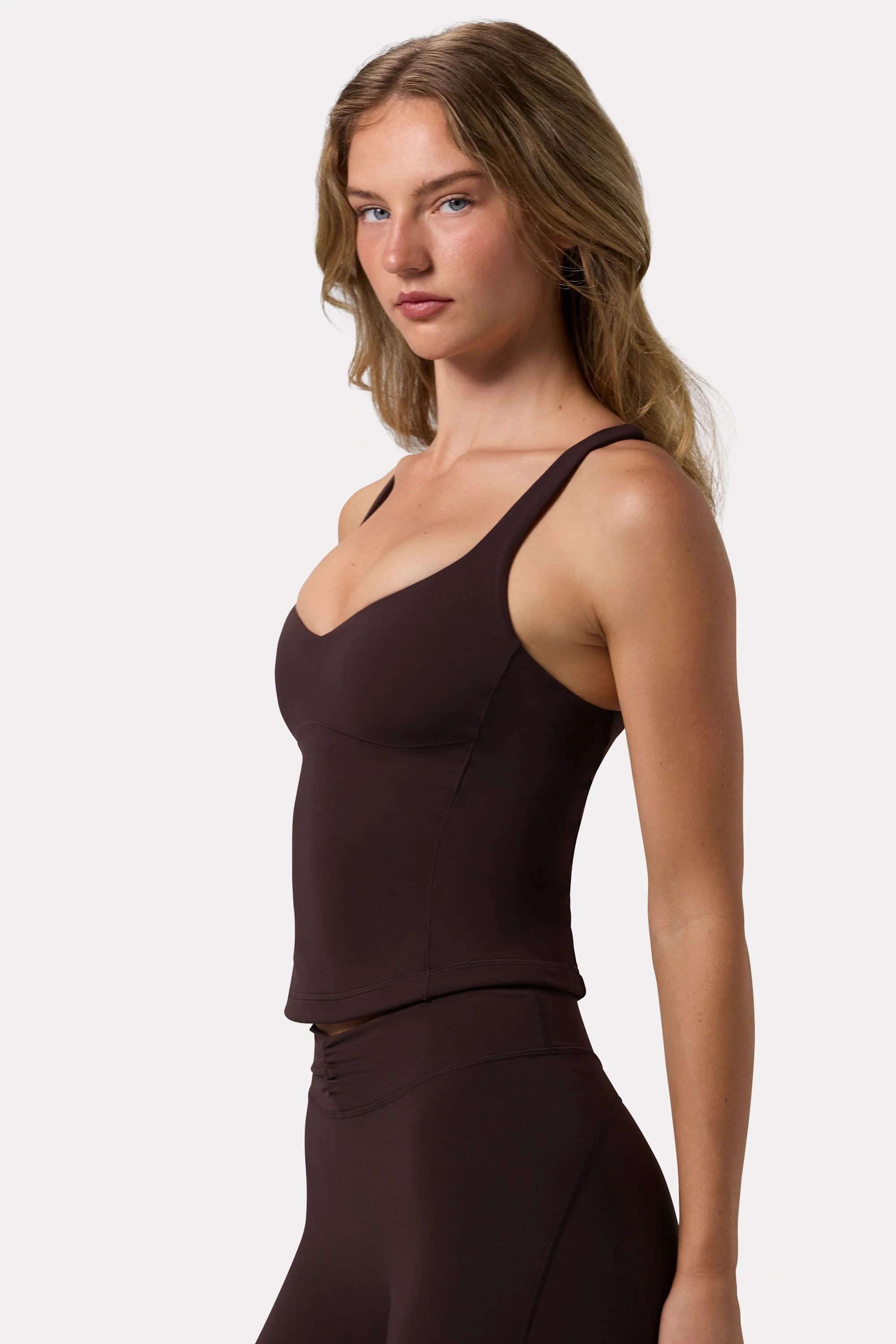 Soft Active Sweetheart-Neck Tank Top in Espresso - Image 3