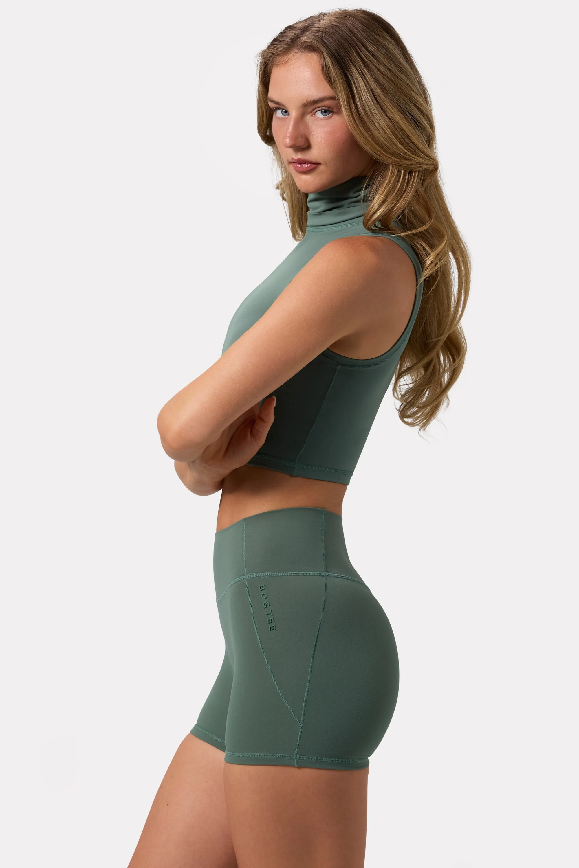 Soft Active Turtleneck Tank Top in Khaki - Image 3