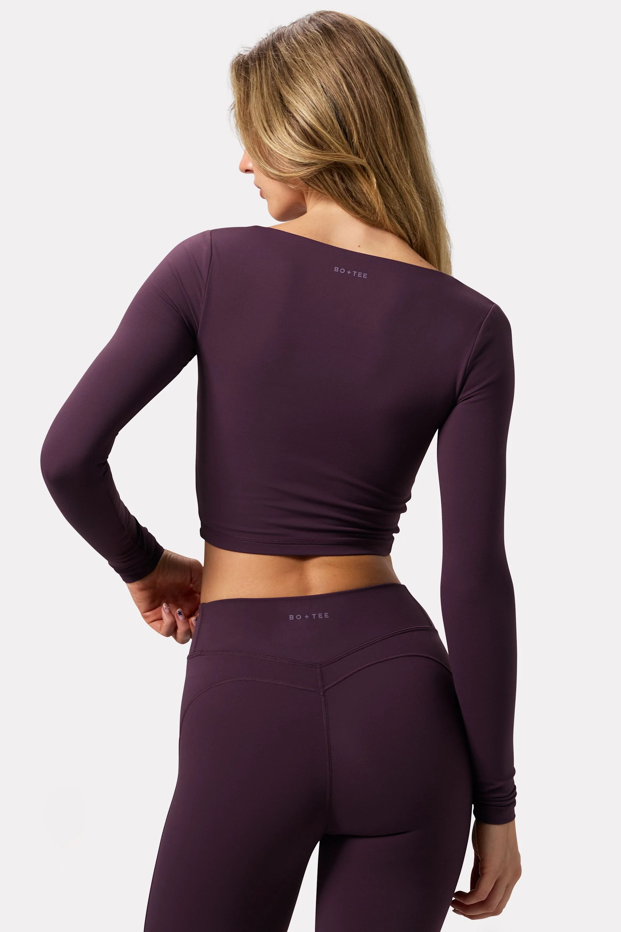 Soft Active Twist-Front Crop Top in Plum - Image 2