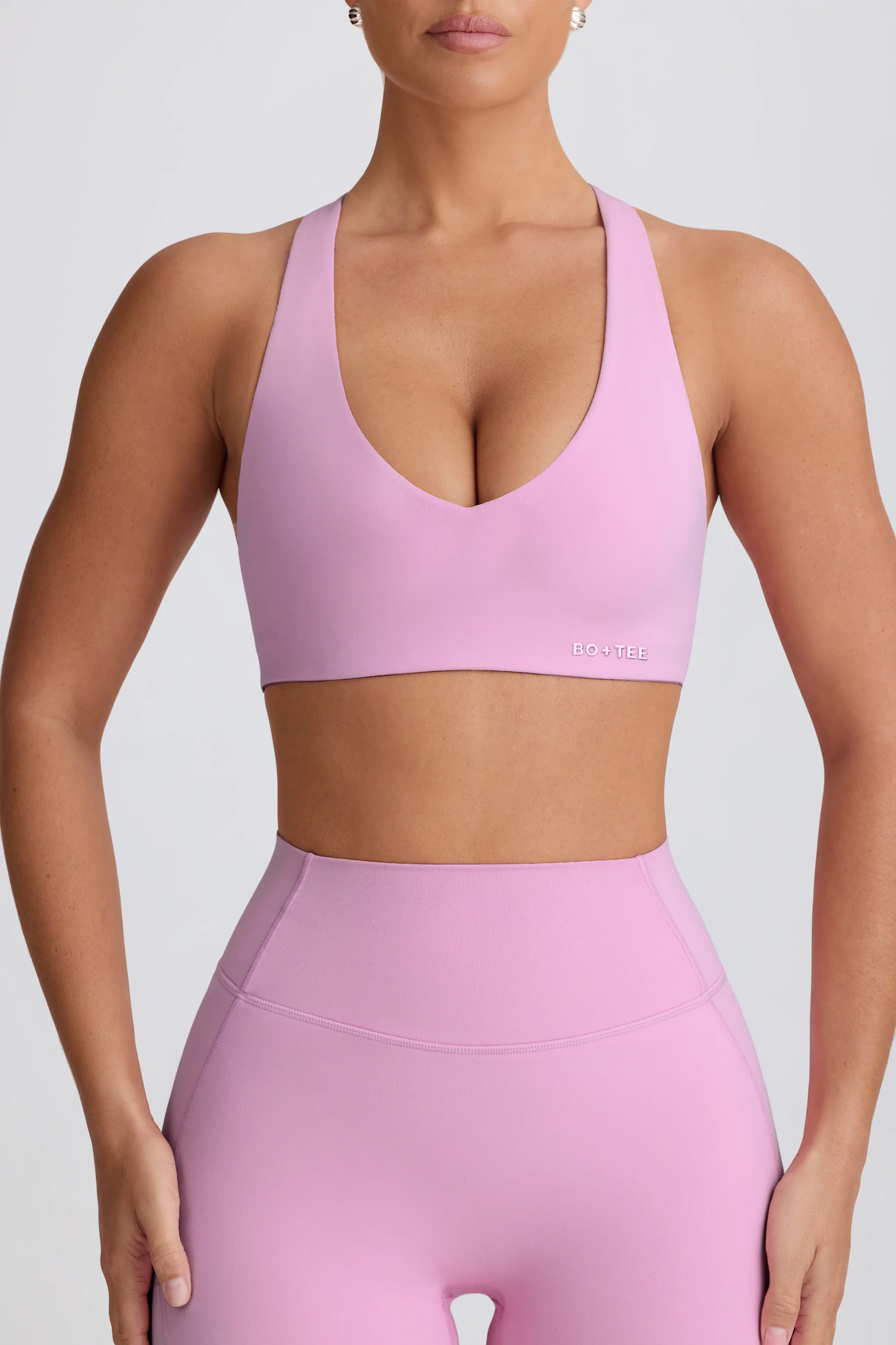 Soft Active V-Neck Sports Bra in Dusty Pink - Image 4