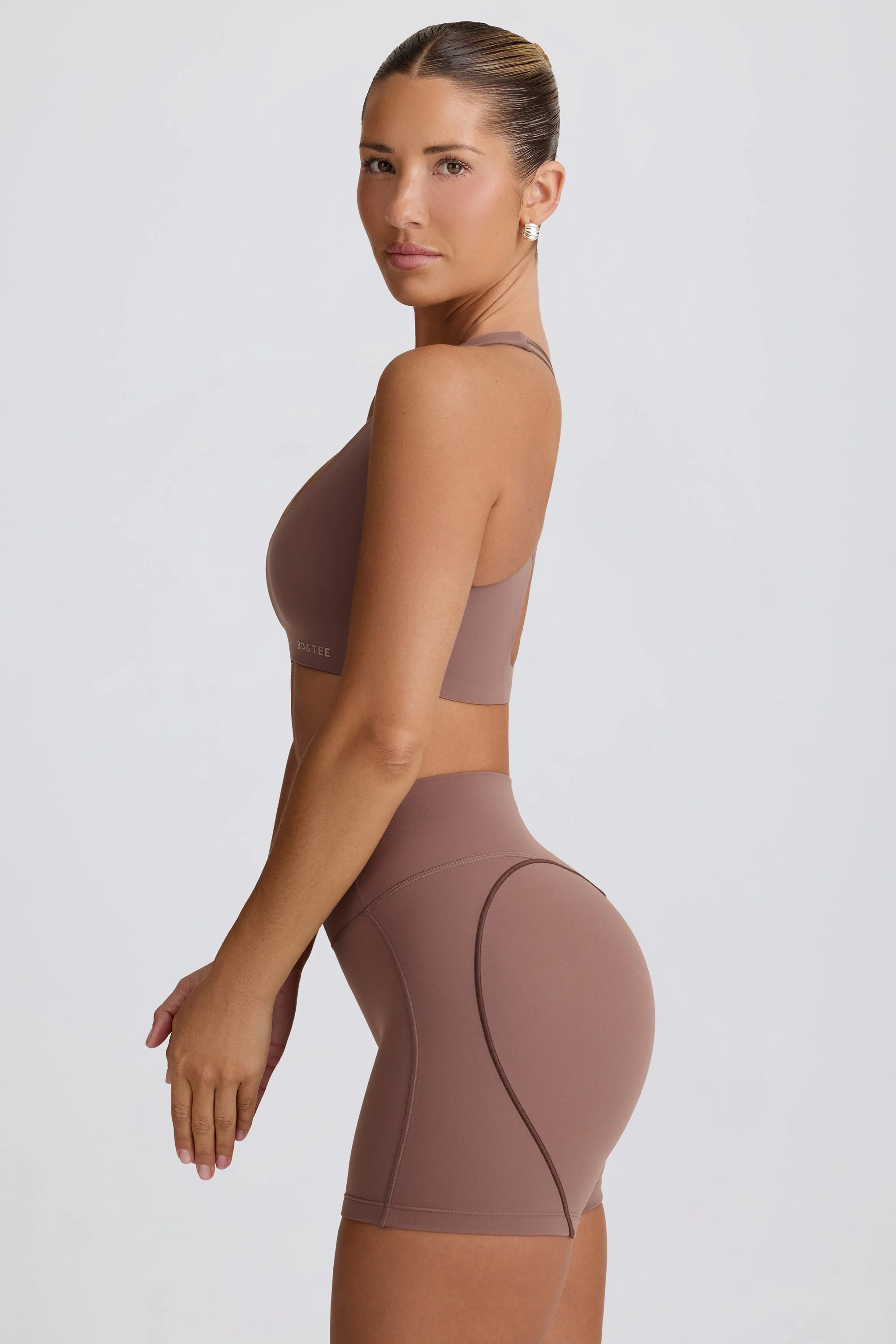 Soft Active V-Neck Sports Bra in Mocha - Image 2