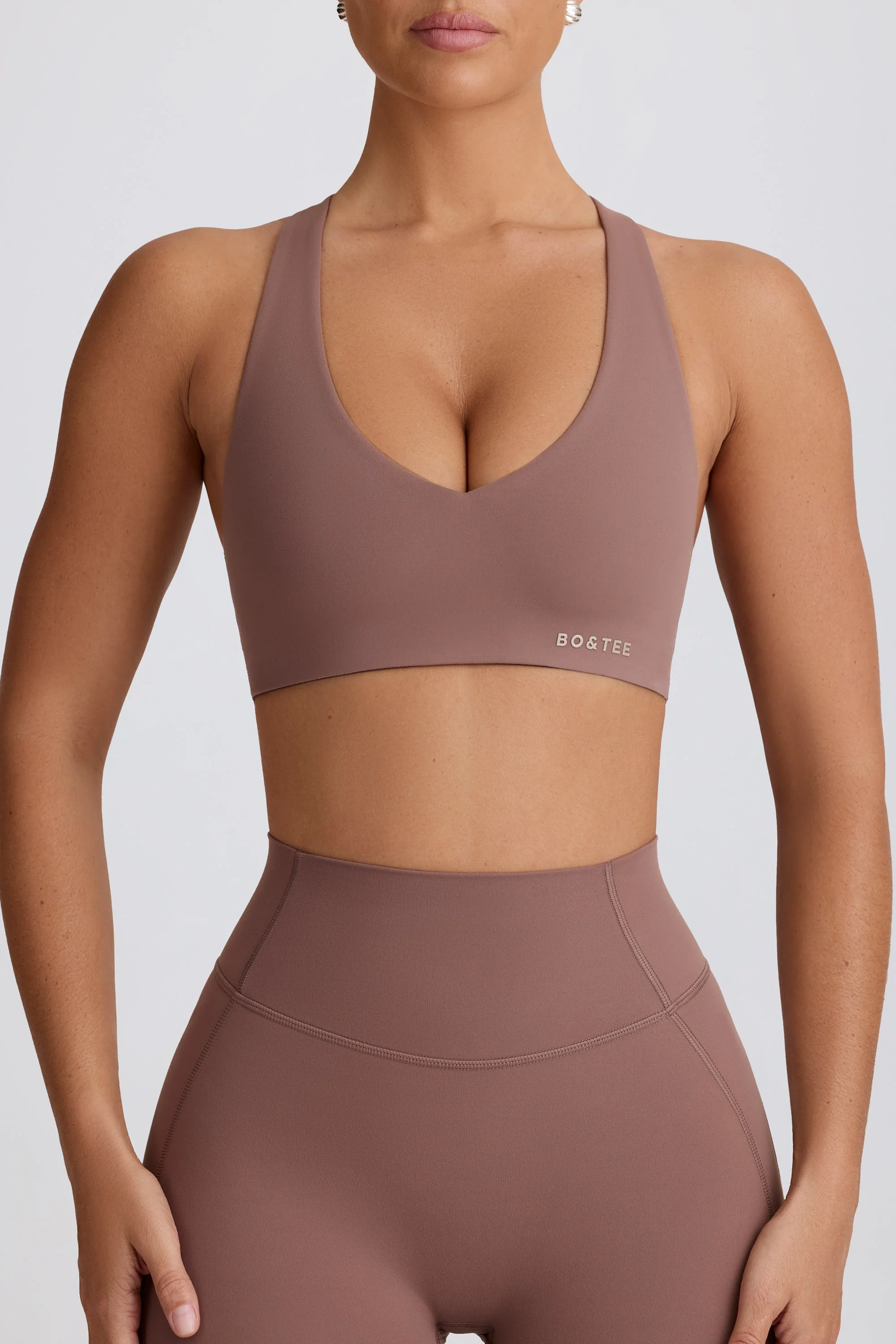 Soft Active V-Neck Sports Bra in Mocha - Image 3