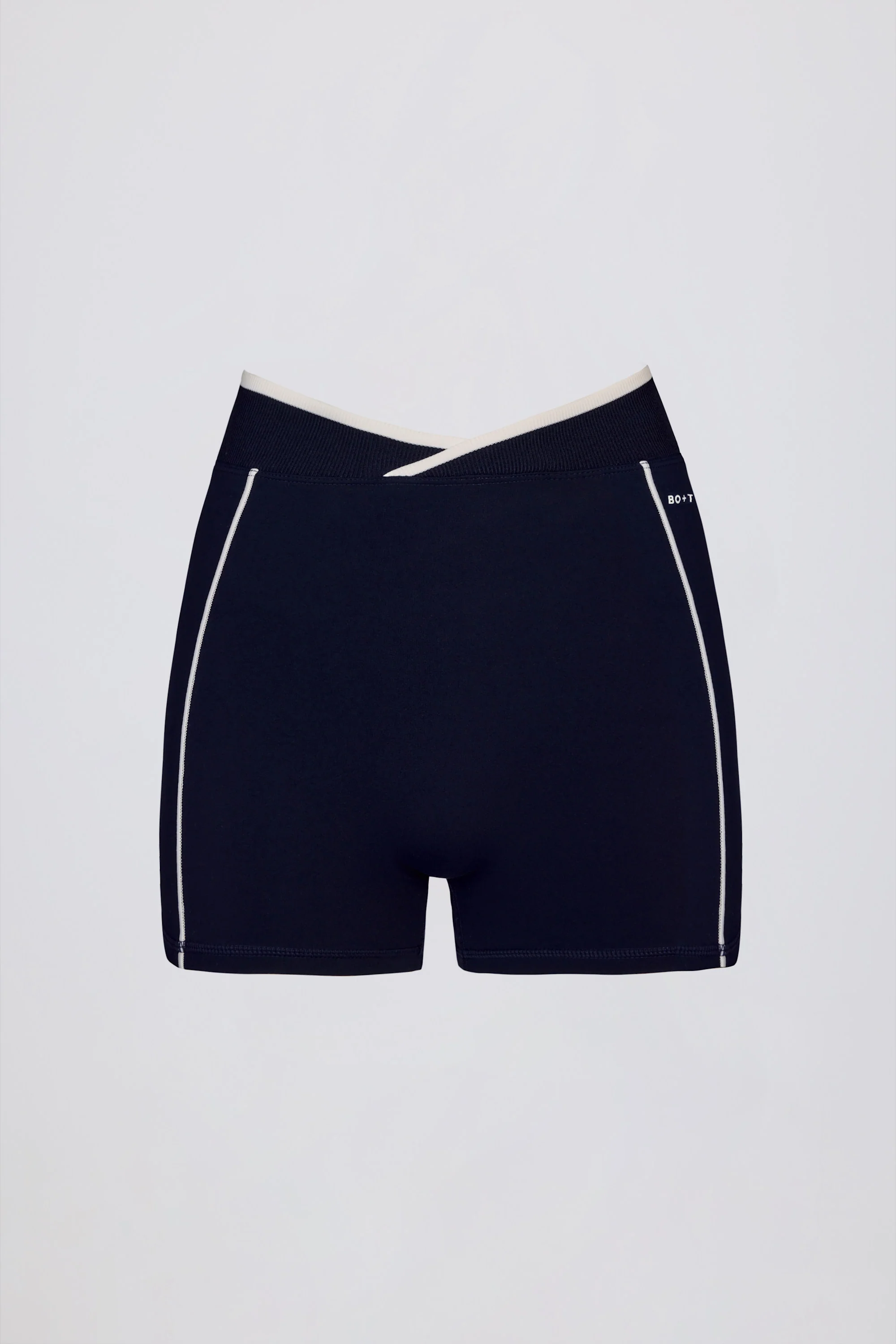 Soft Active Wrapover Contrast Mini Shorts in Classic Navy - Image 4