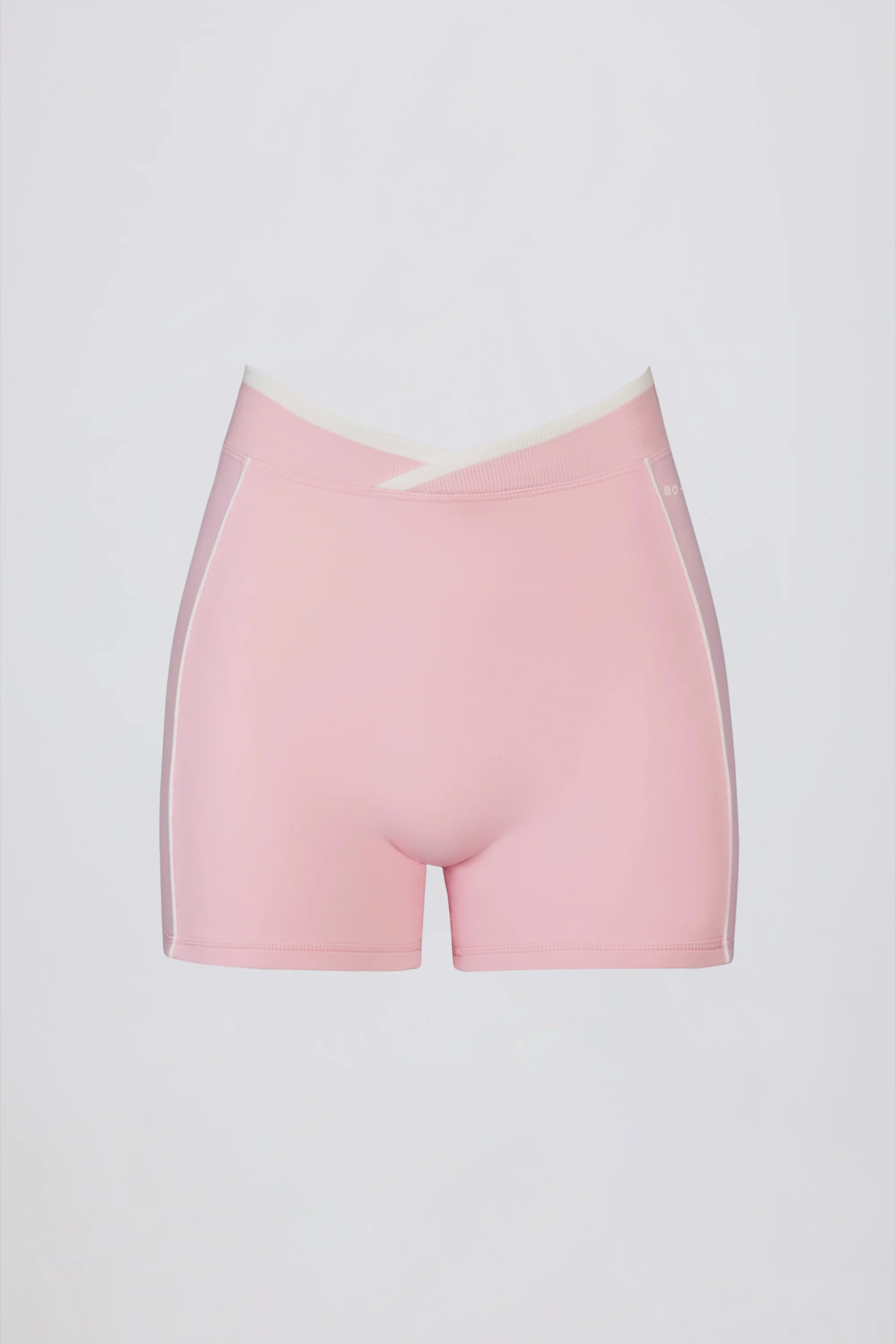 Soft Active Wrapover Contrast Mini Shorts in Powder Pink - Image 4