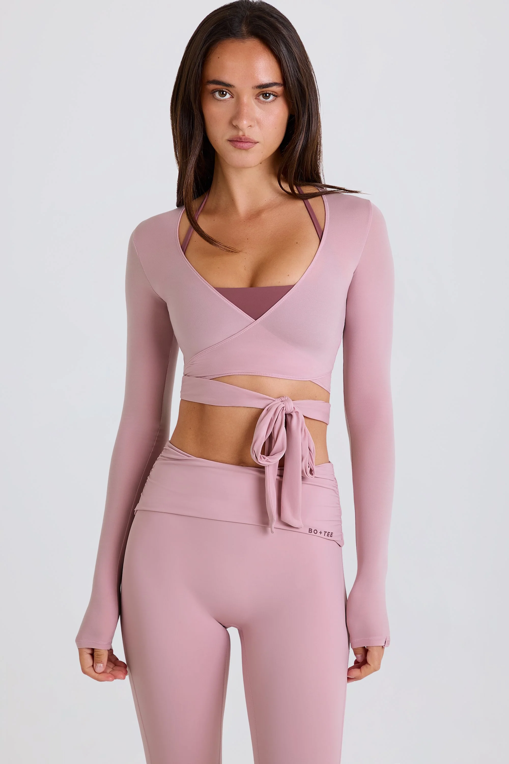 Soft Jersey Wrap Crop Top in Mauve - Image 3