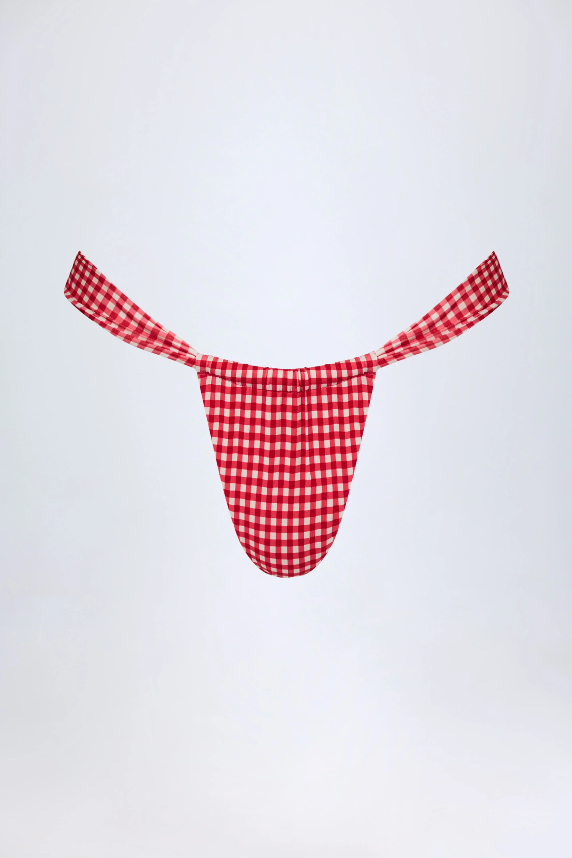 Ruched Thong Bikini Bottoms in Red Gingham - Image 3