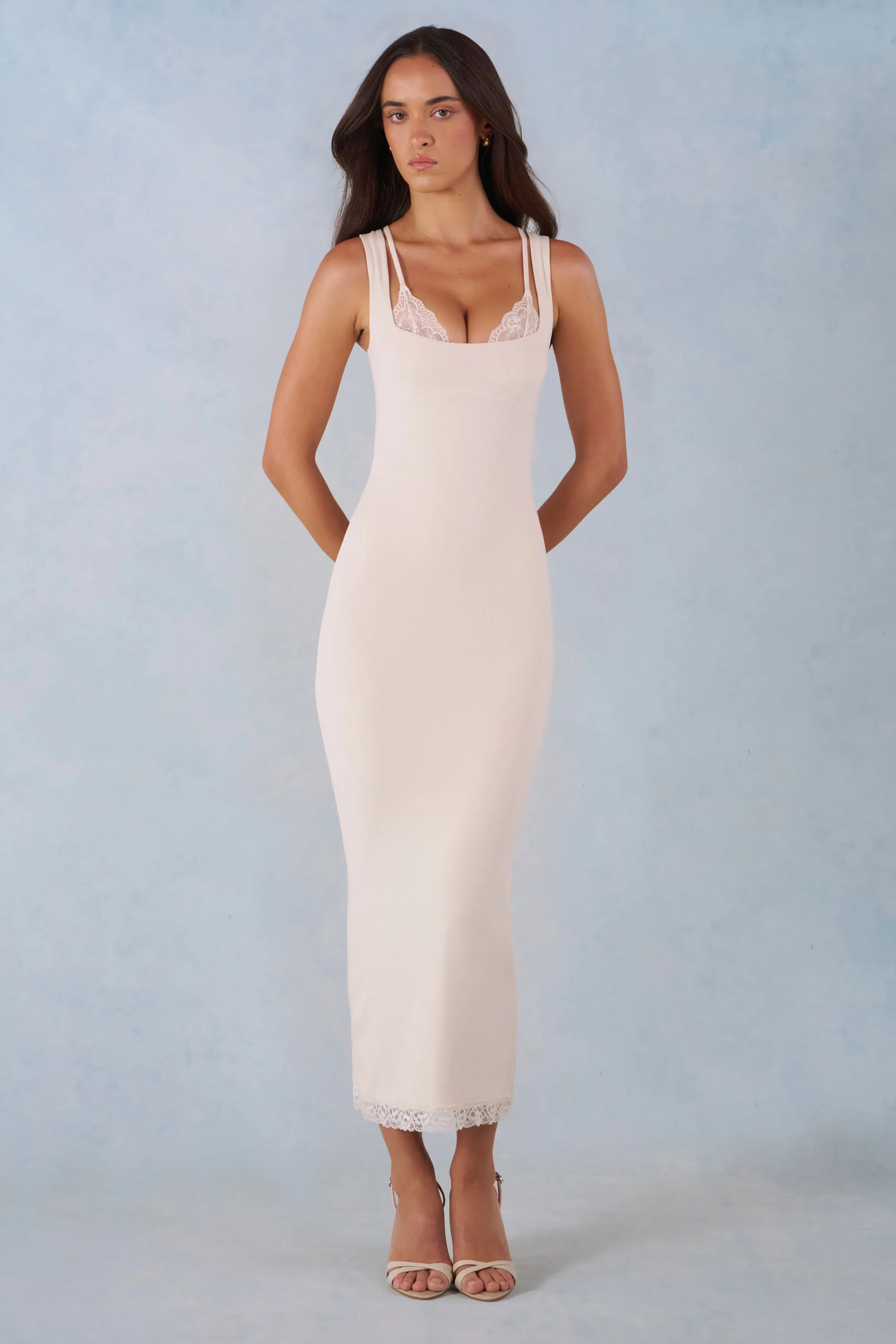 Modal Lace-Trim Midaxi Dress in Ivory - Image 5
