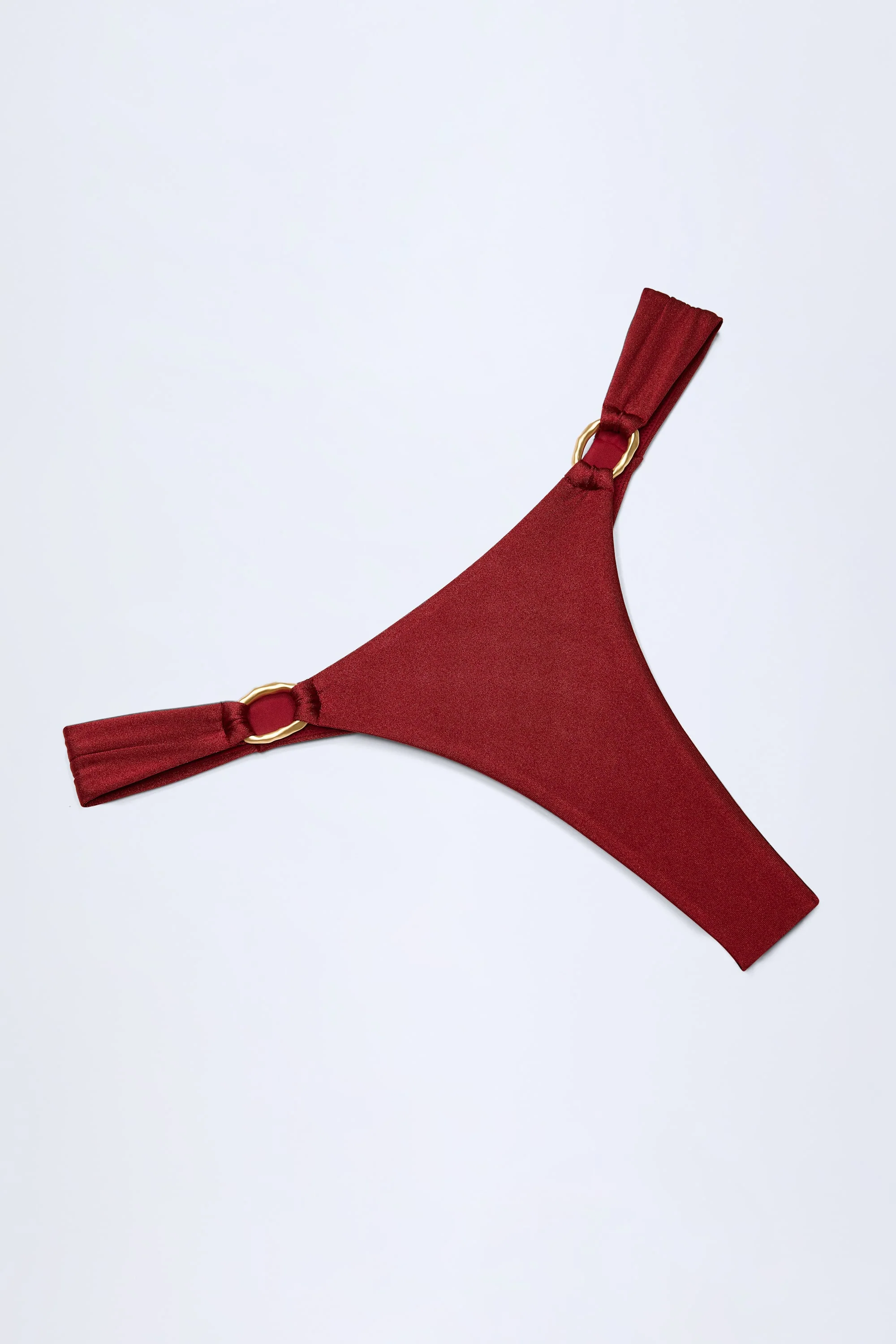 Hardware-Detail Thong Bikini Bottoms in Dark Cherry - Image 6