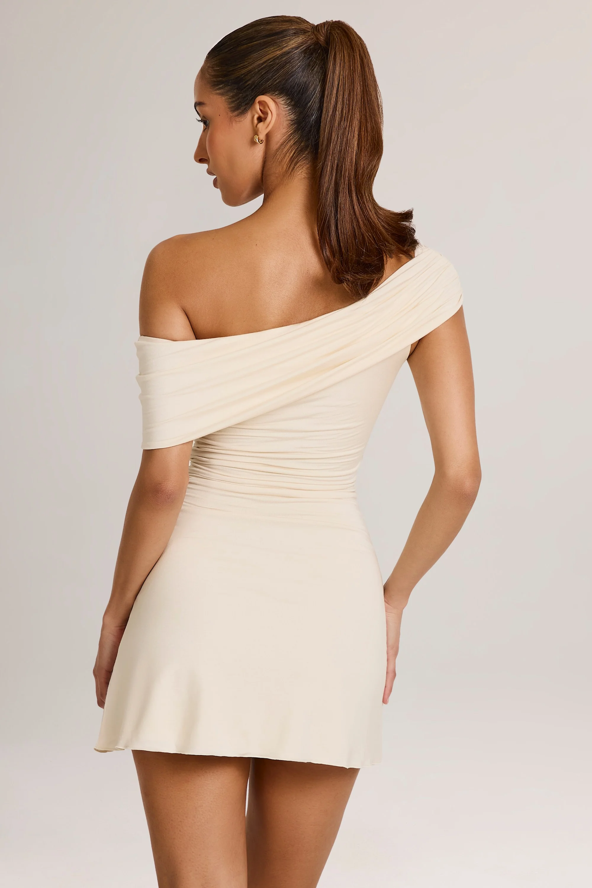Modal Asymmetric A-Line Mini Dress in Ivory - Image 2