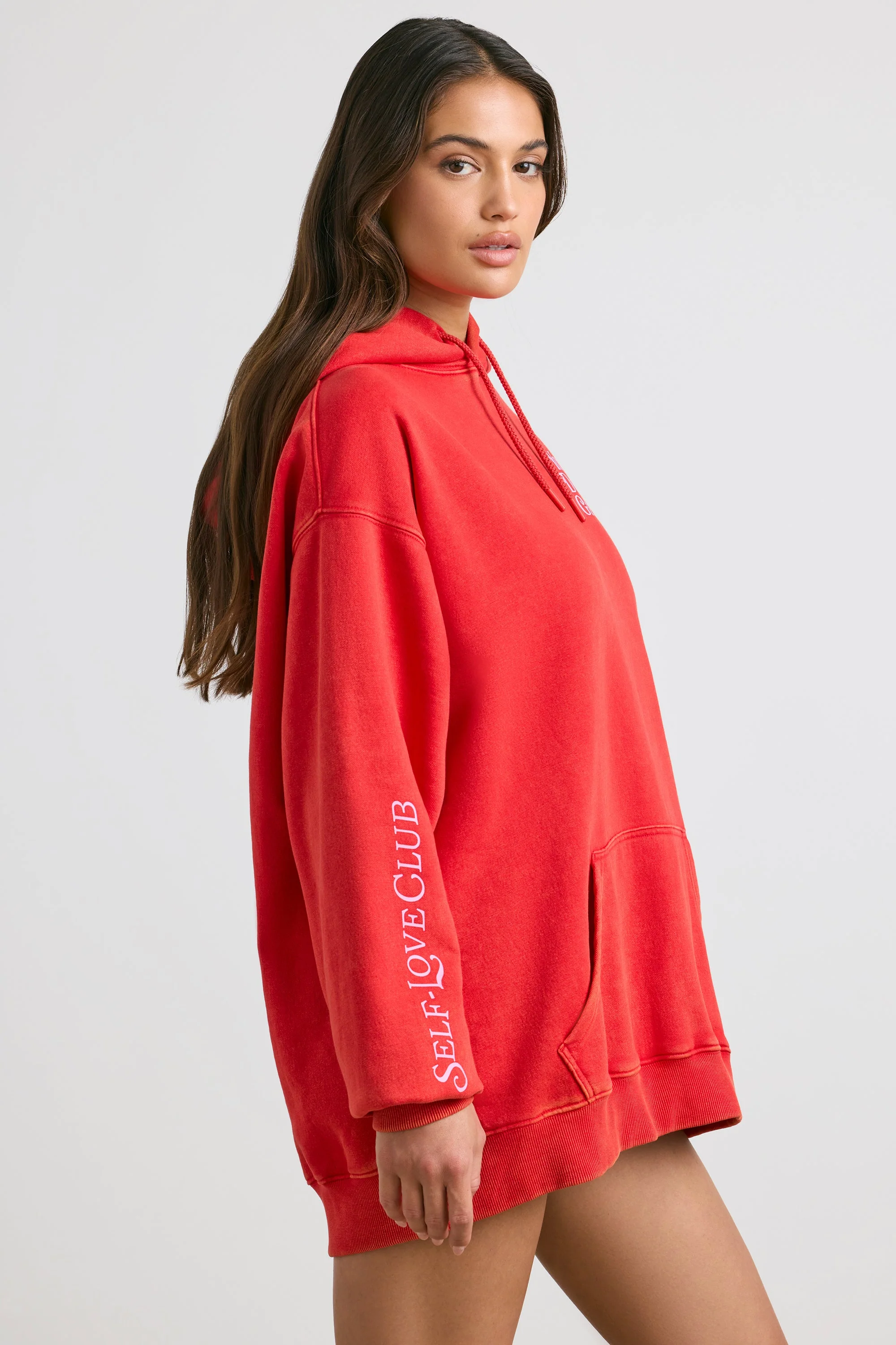 Soft Cotton Jersey Oversized Hoodie in Red - Image 3