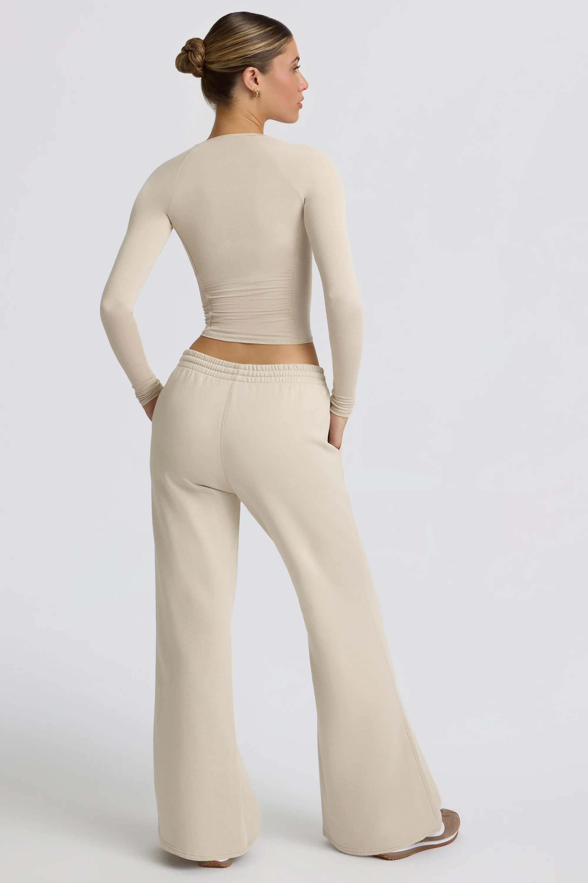 Low-Rise Wide-Leg Joggers in Bone - Image 2