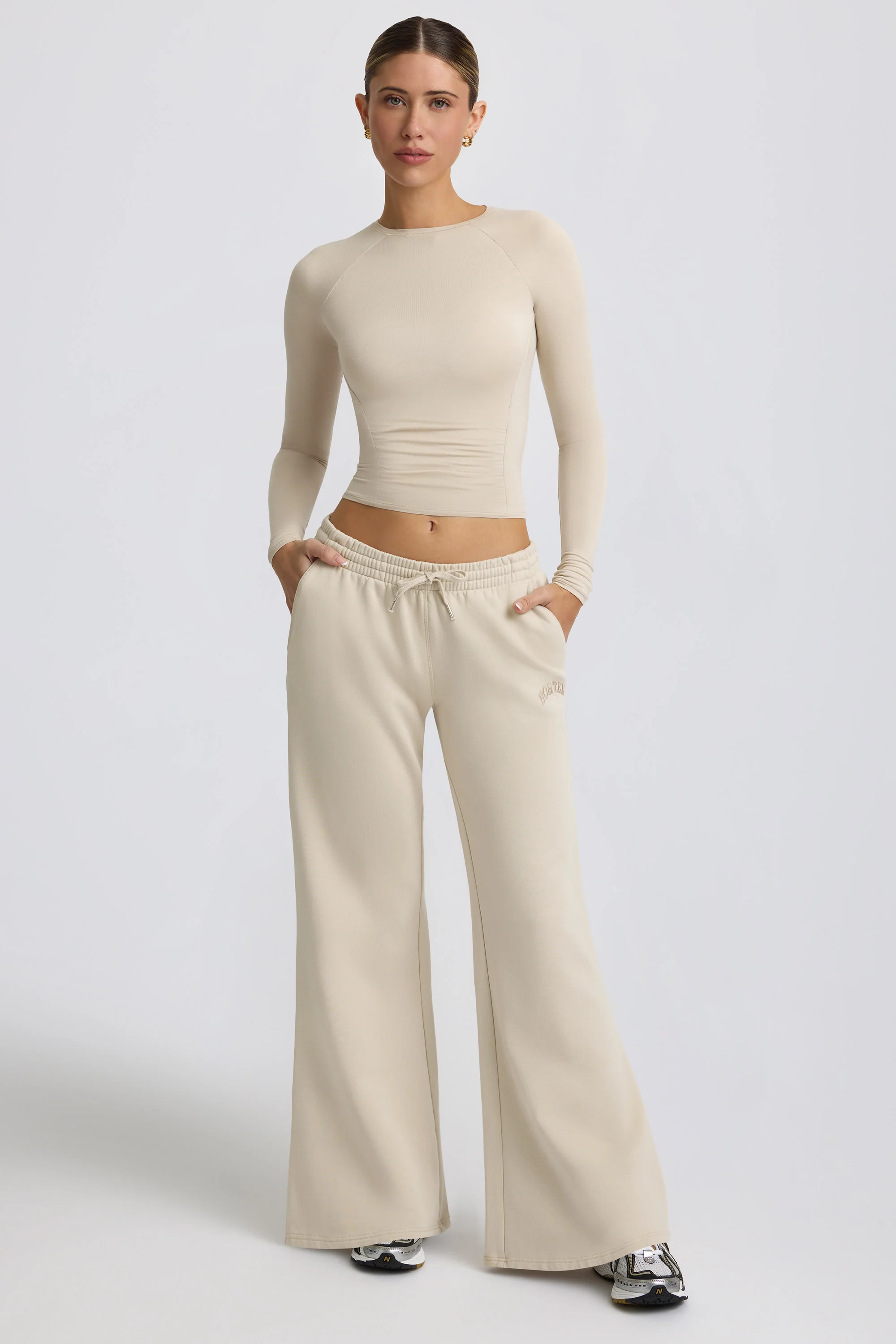 Low-Rise Wide-Leg Joggers in Bone - Image 5