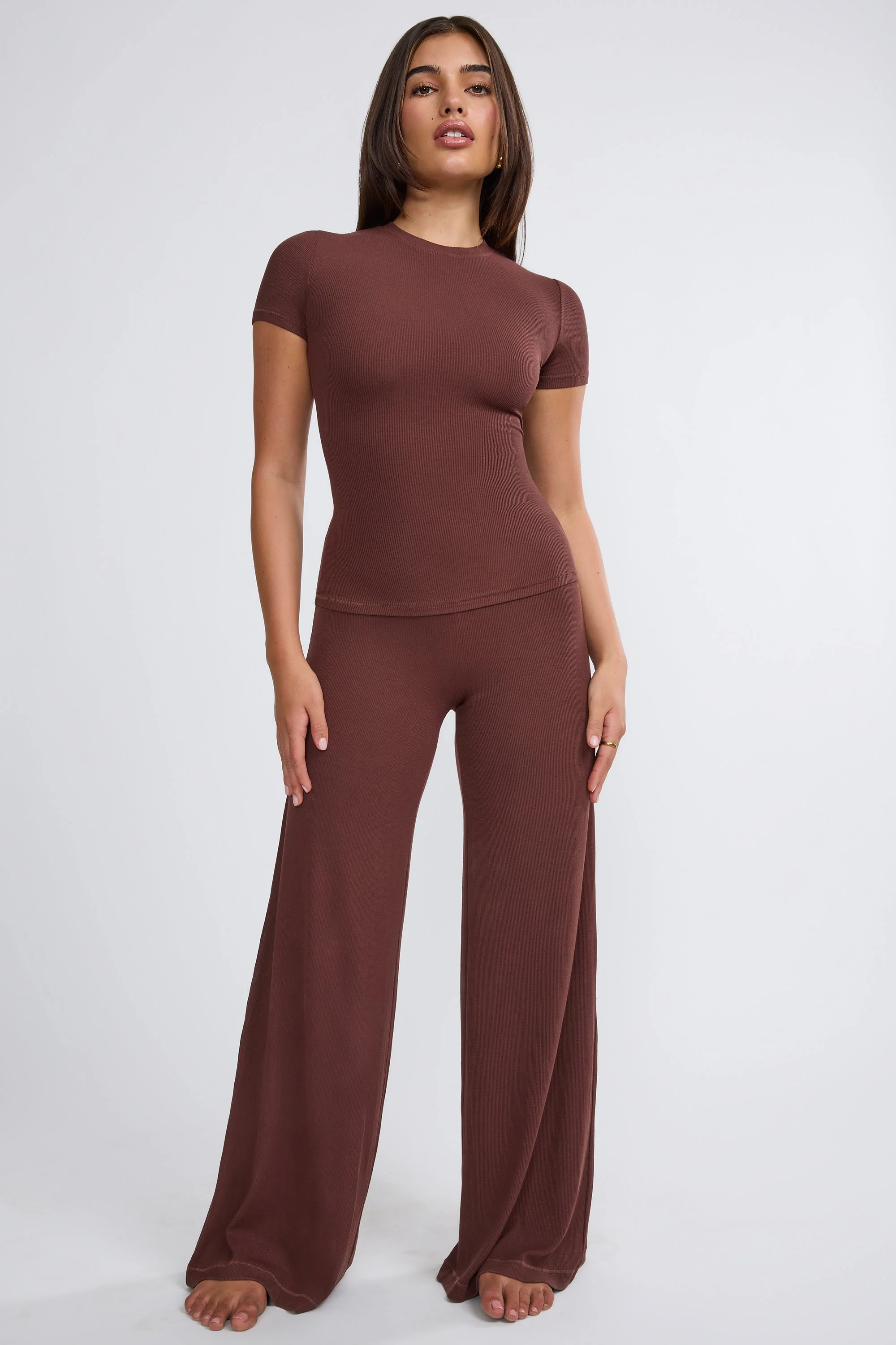 Tall Mid Rise Wide Leg Trouser in Chocolate - Image 3
