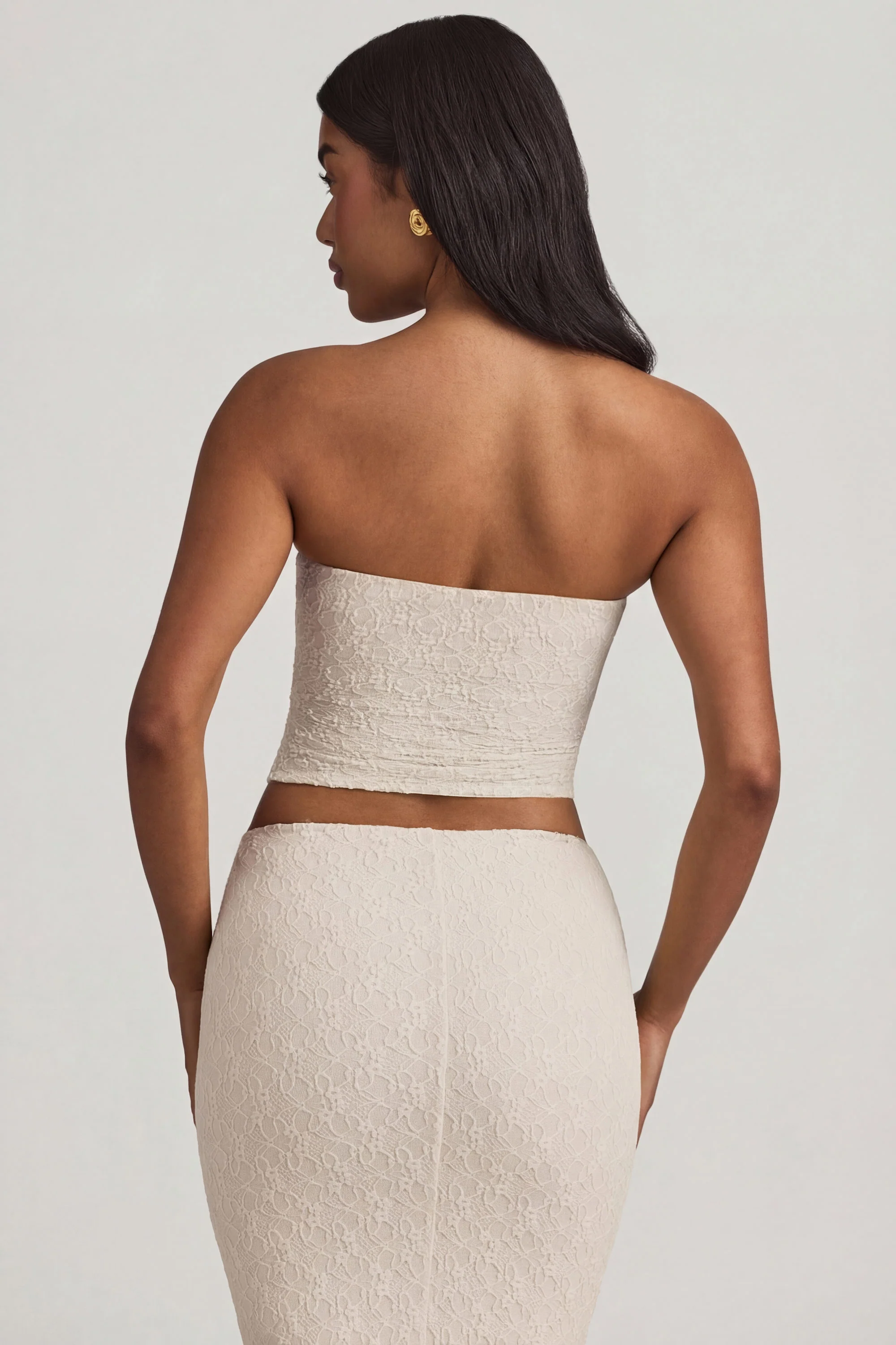 Ruched Strapless Lace Top in Ivory - Image 2