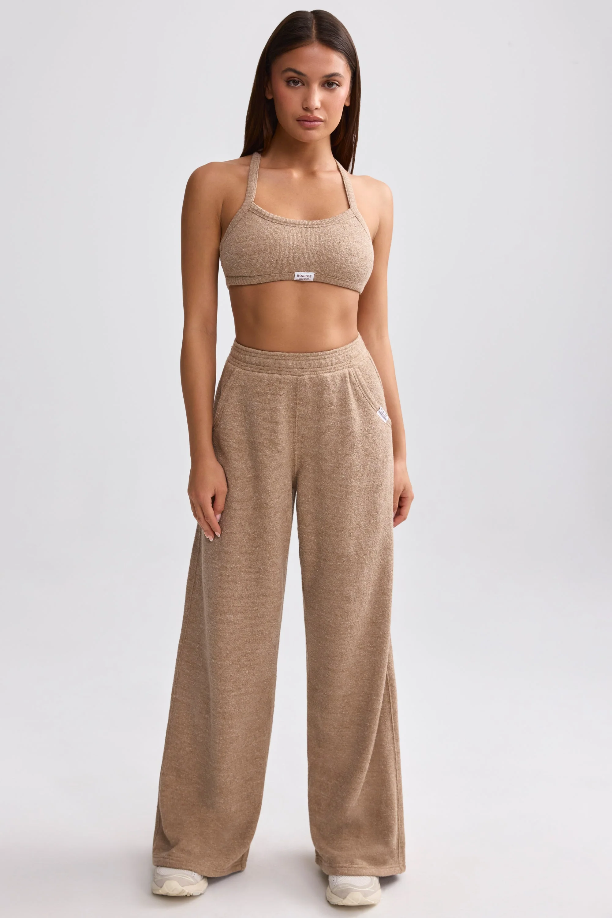 Terry Towelling Wide-Leg Joggers in Mocha Brown - Image 6