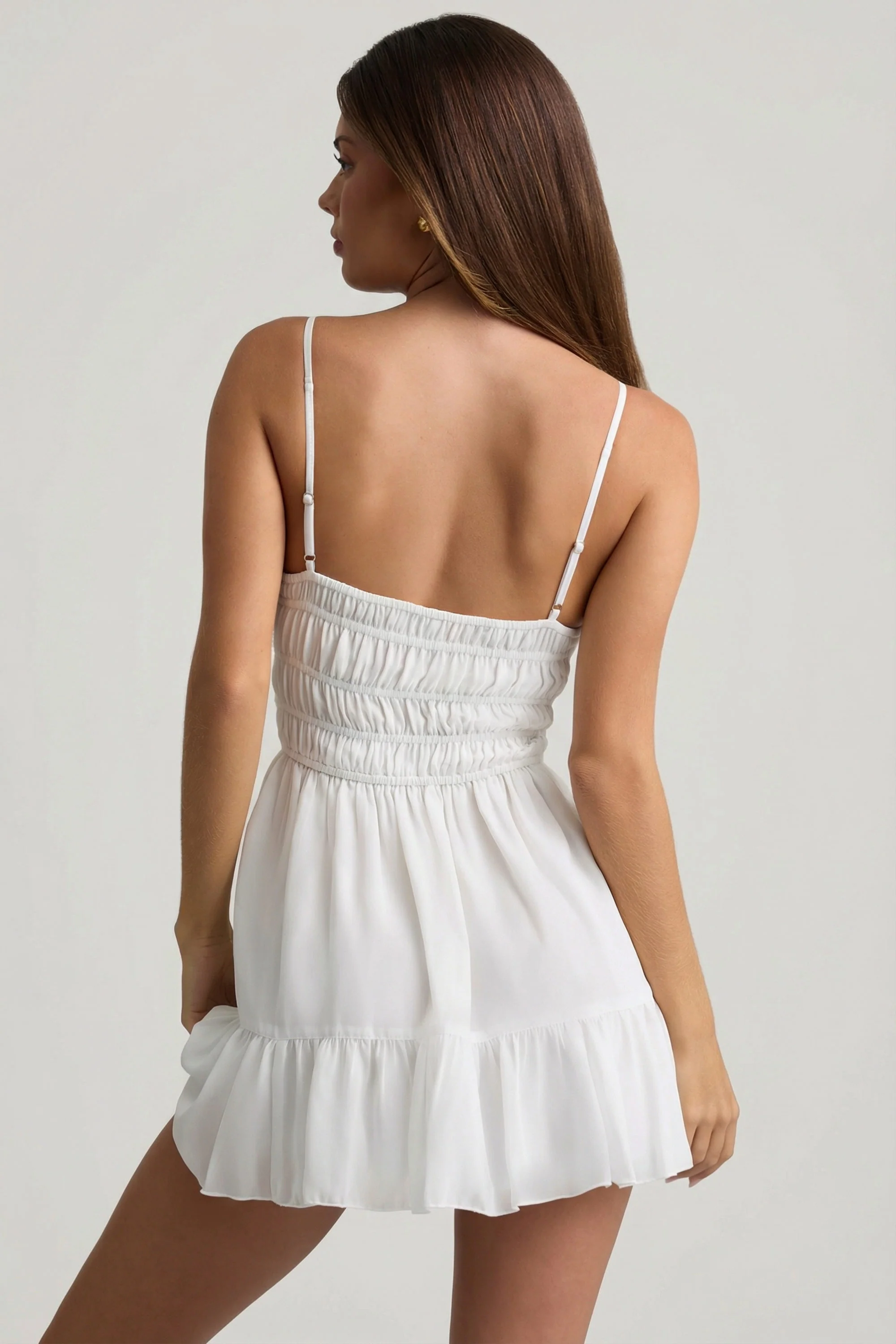 Shirred Camisole Mini Dress in White - Image 2