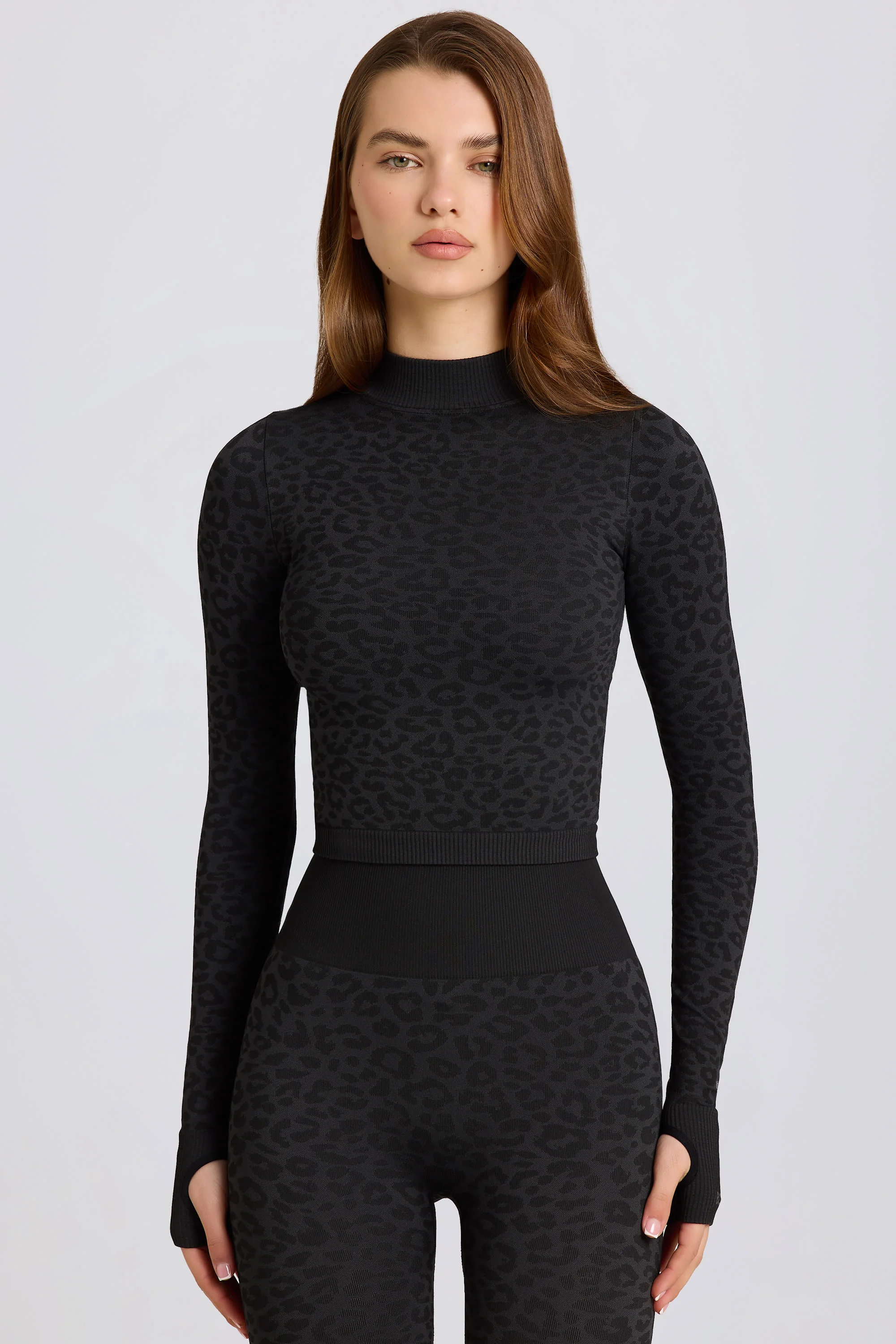 Thermal Long Sleeve Top in Black Leopard