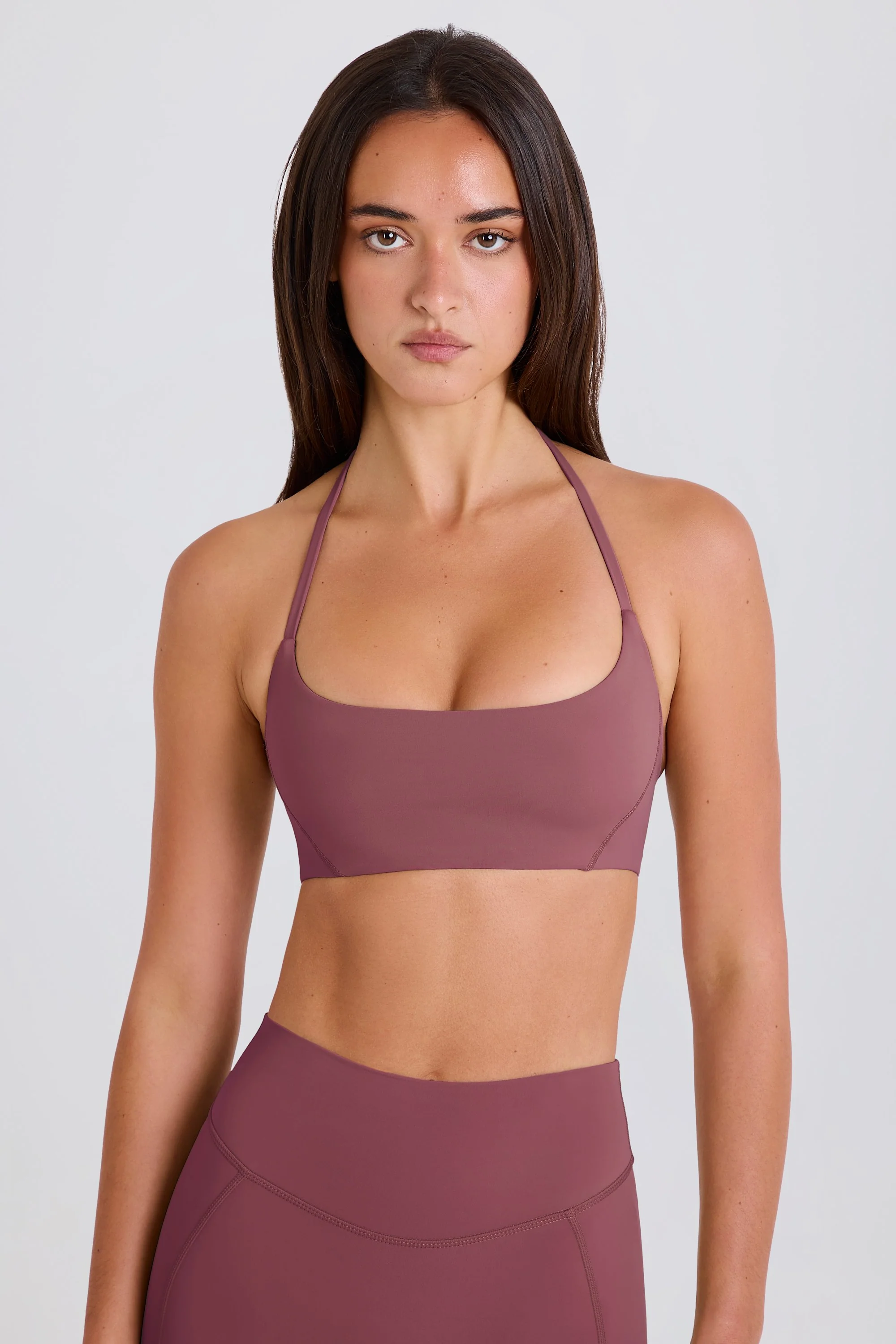 Scoop-Neck Halterneck Sports Bra in Acai - Image 5
