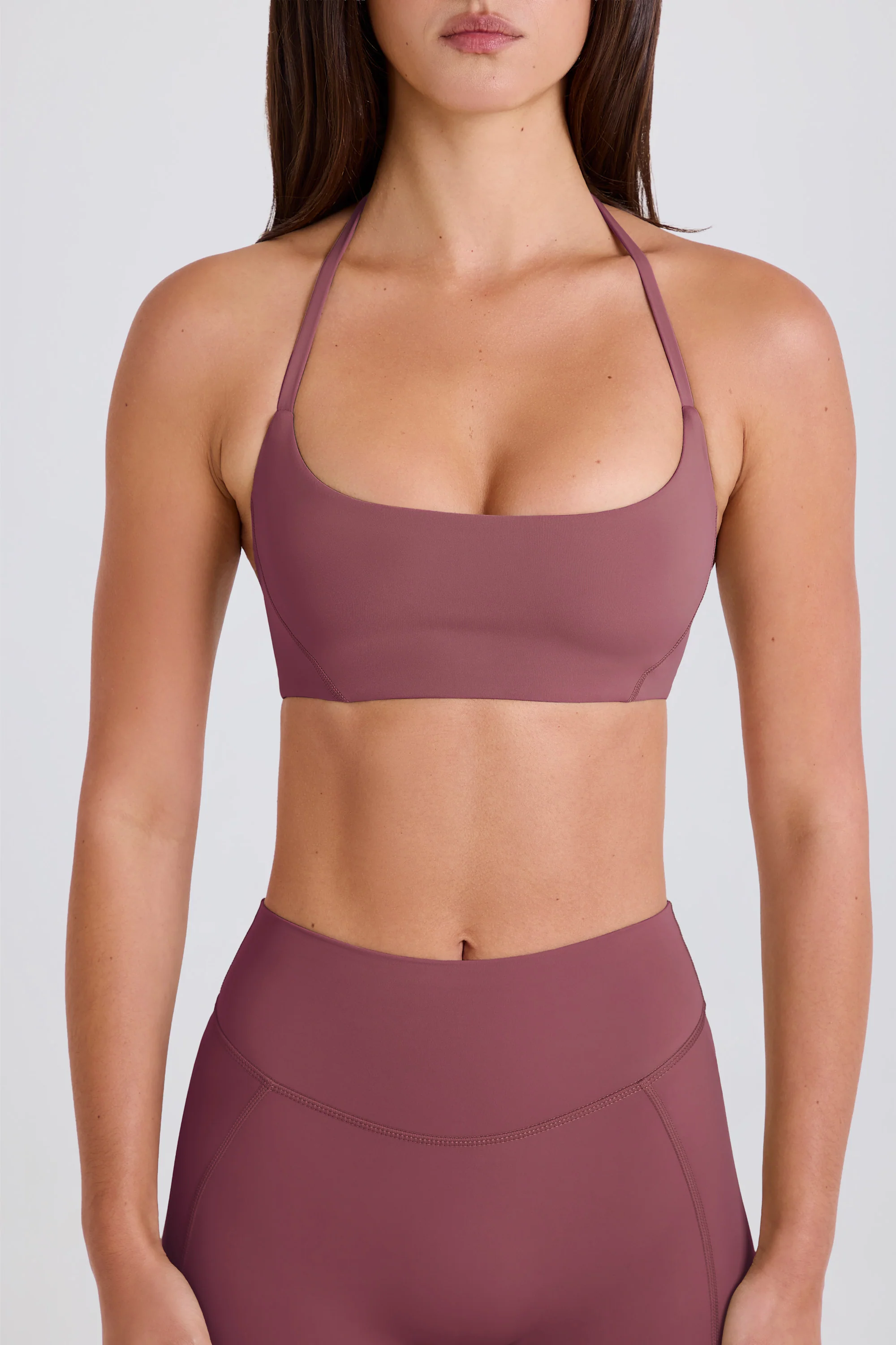 Scoop-Neck Halterneck Sports Bra in Acai - Image 6