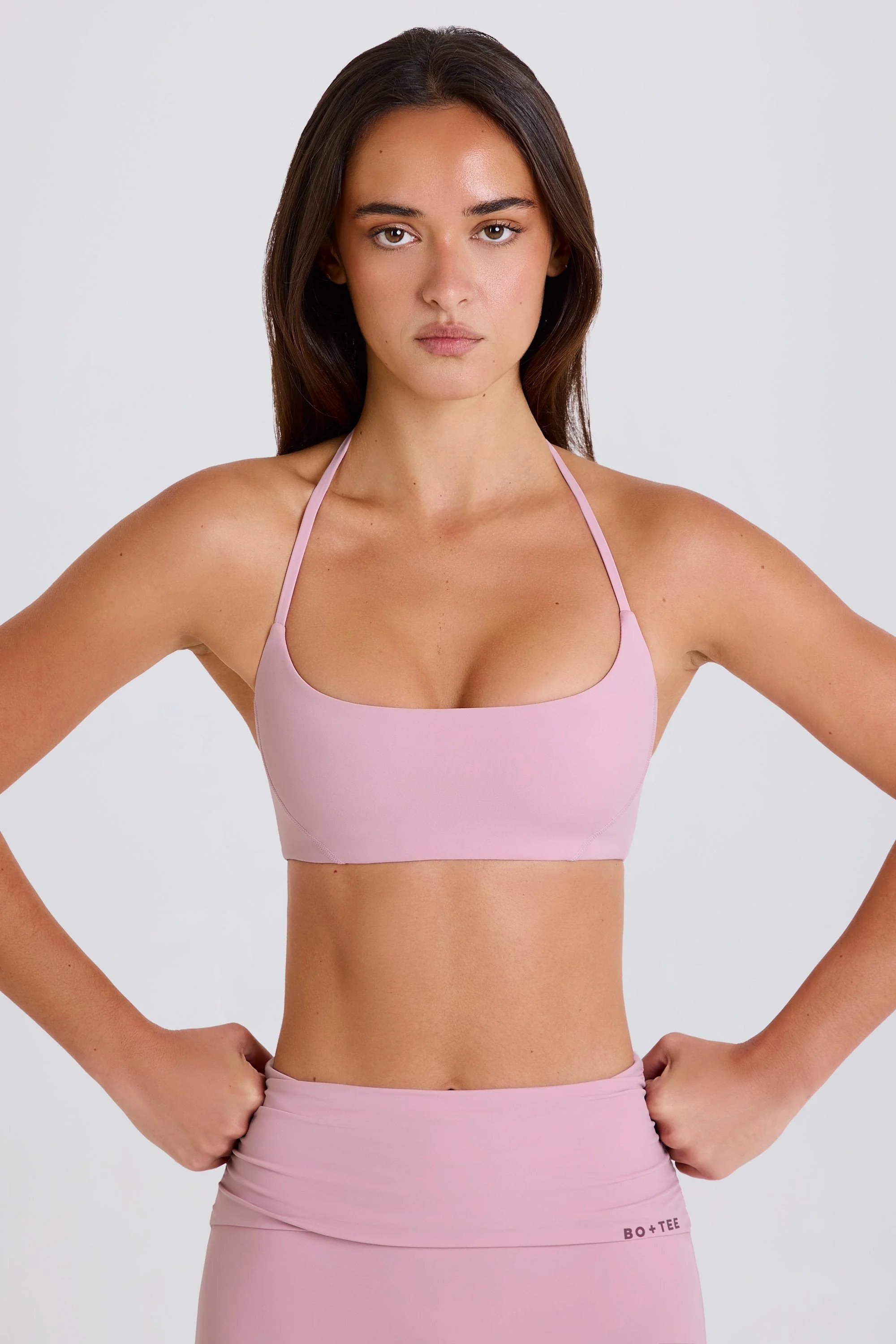 Scoop-Neck Halterneck Sports Bra in Mauve - Image 5