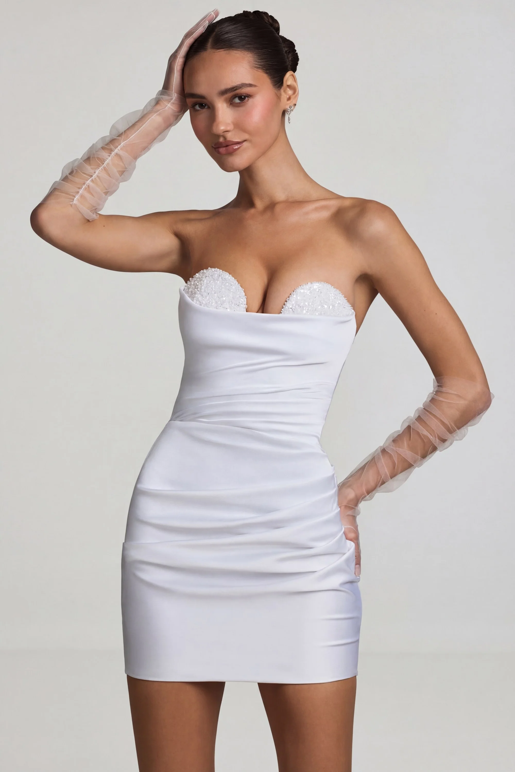Ruched Corset Mini Dress in White - Image 6