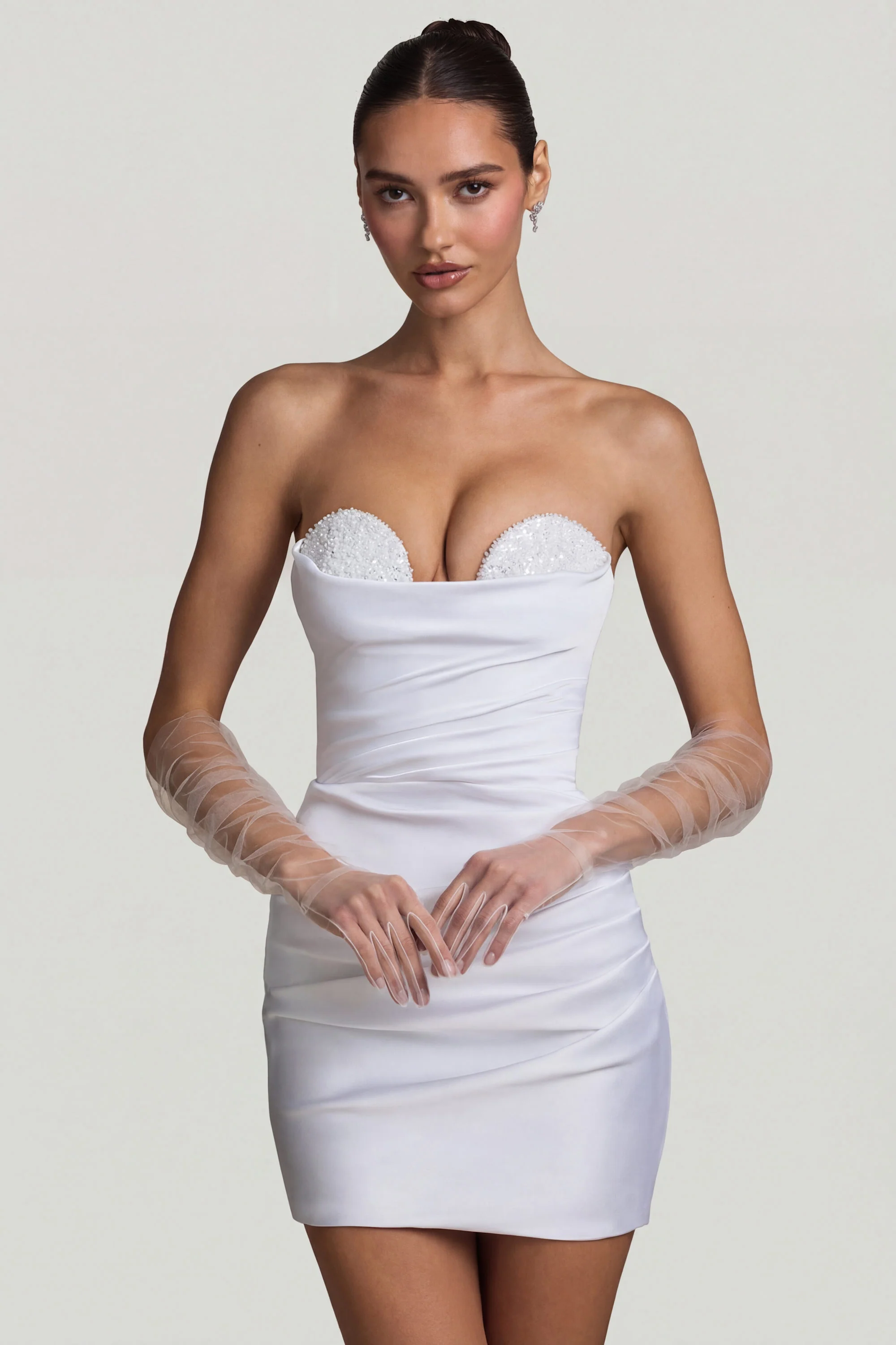 Ruched Corset Mini Dress in White - Image 8