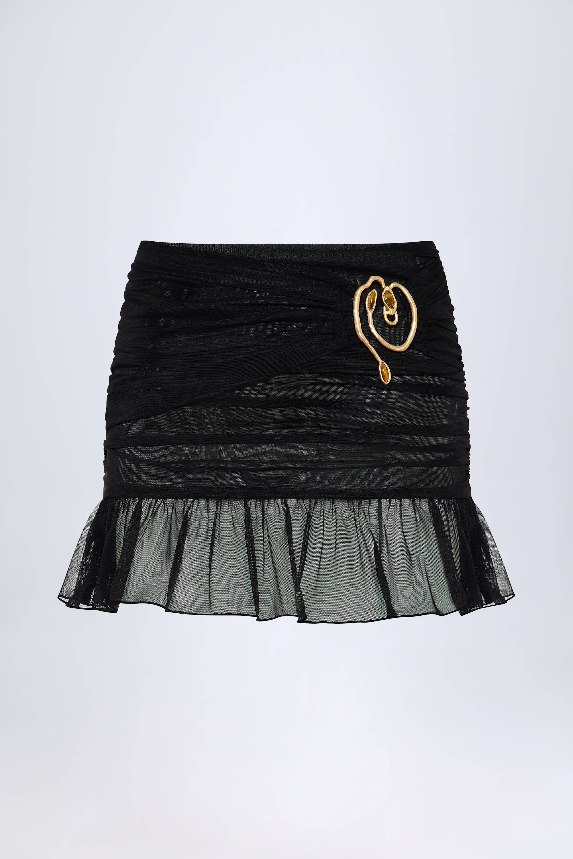 Hardware-Detail Ruffled Mid-Rise Mini Skirt in Black - Image 9
