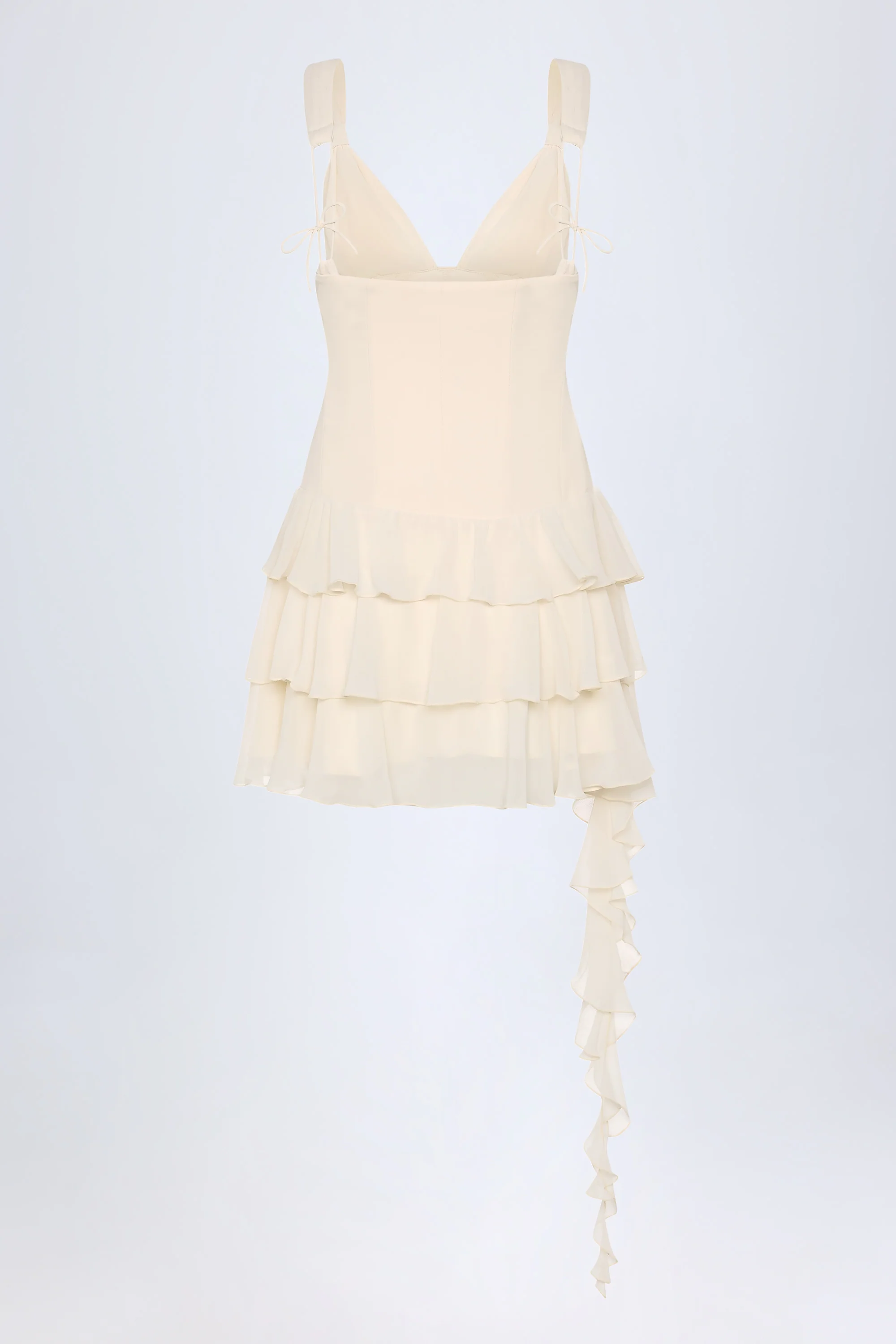 Lace-Up Ruffled Tiered Mini Dress in Ivory - Image 4