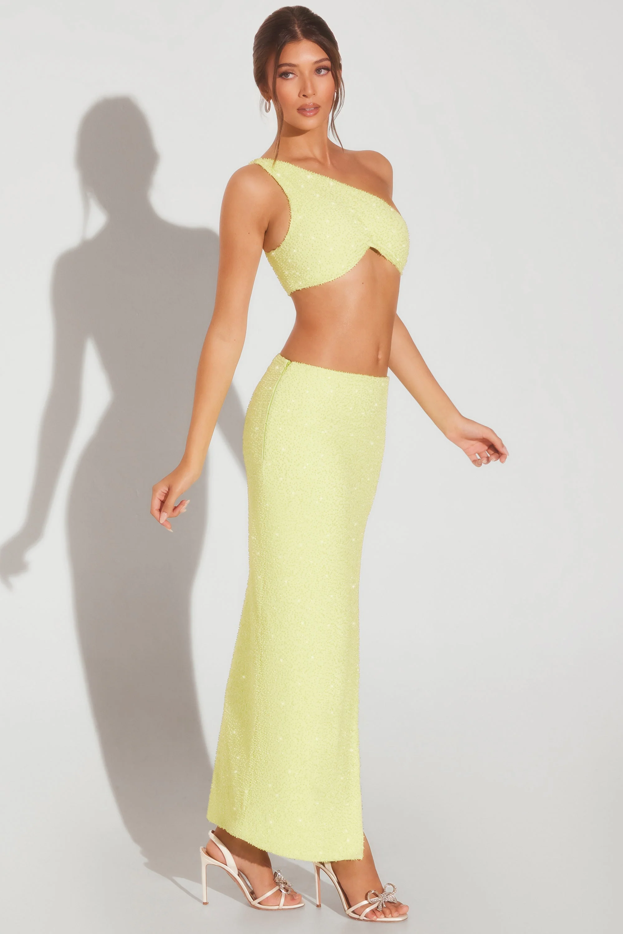 Embellished Side Split Maxi Skirt in Lime Green - Image 8