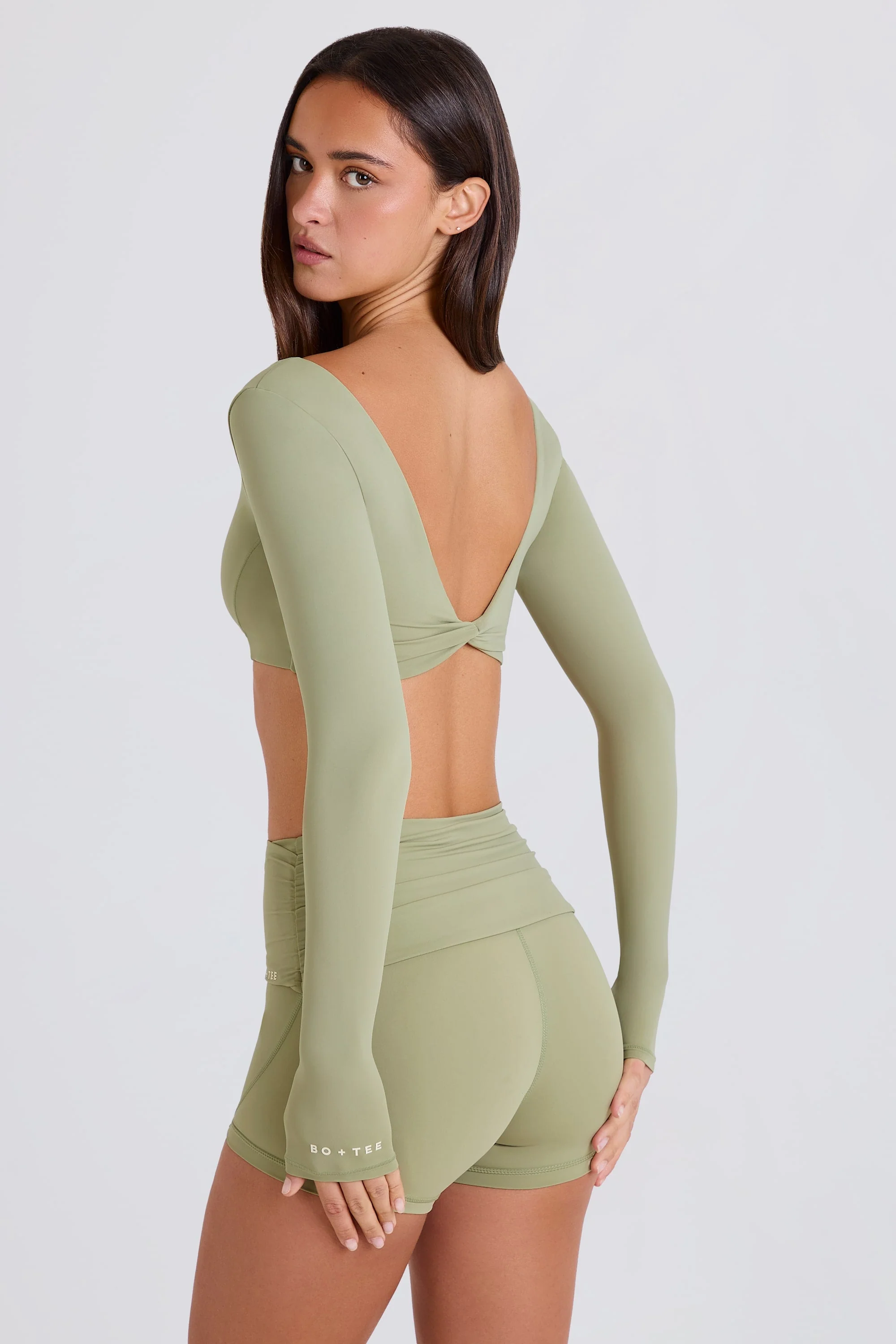 Long-Sleeve Crop Top in Matcha - Image 2