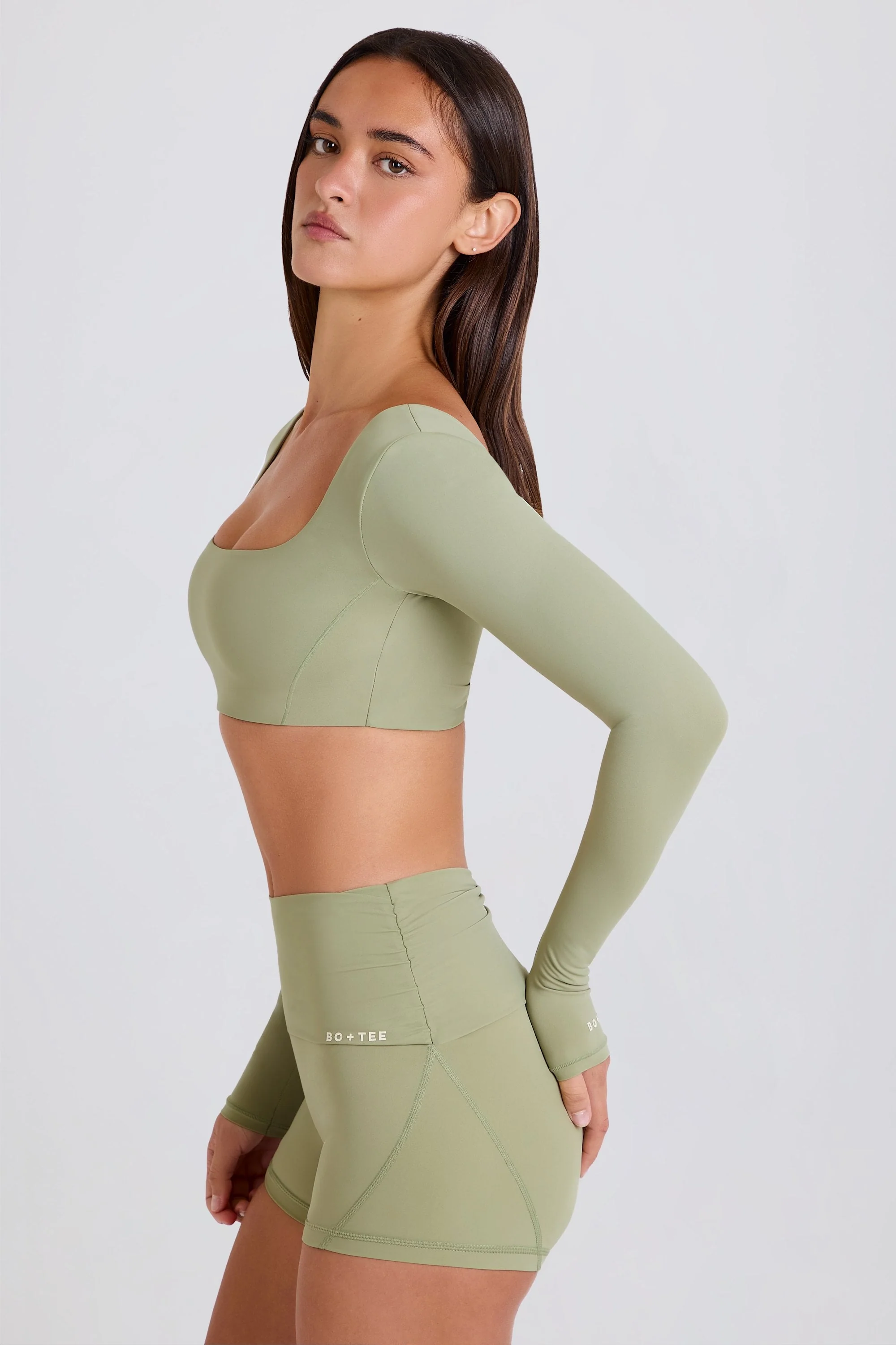 Long-Sleeve Crop Top in Matcha - Image 3