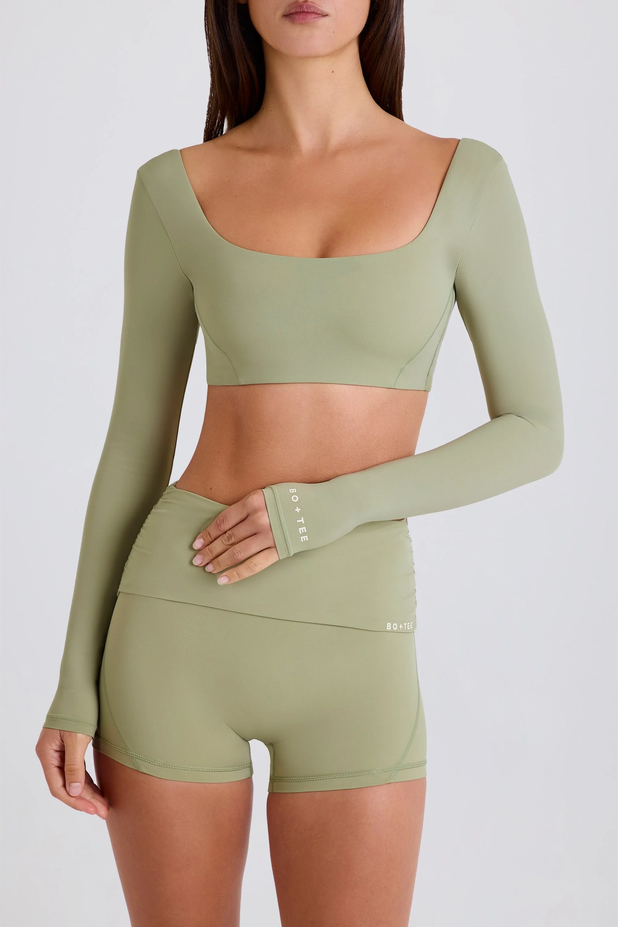 Long-Sleeve Crop Top in Matcha - Image 6