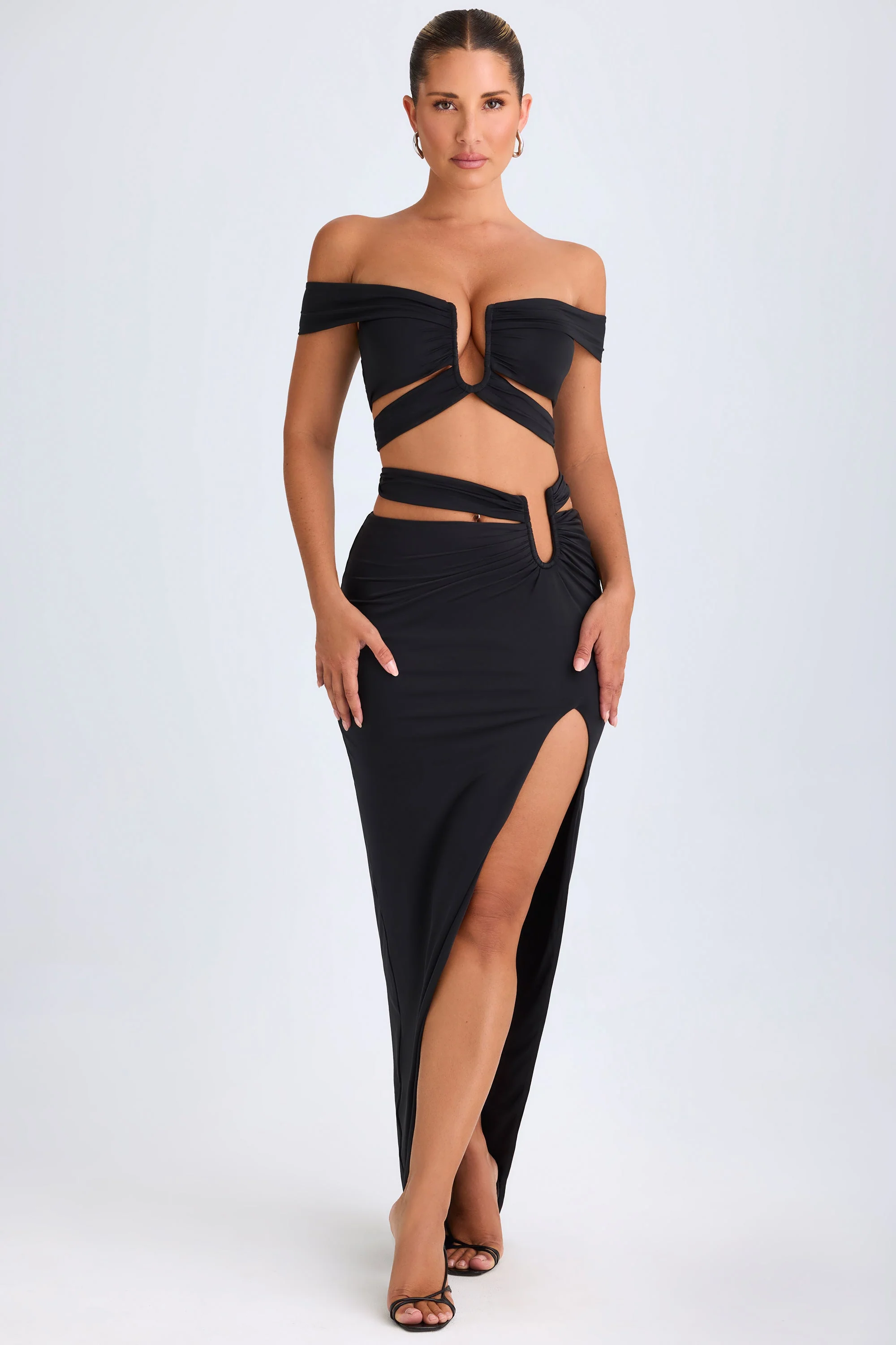 Asymmetric Cut-Out Maxi Skirt in Black - Image 5