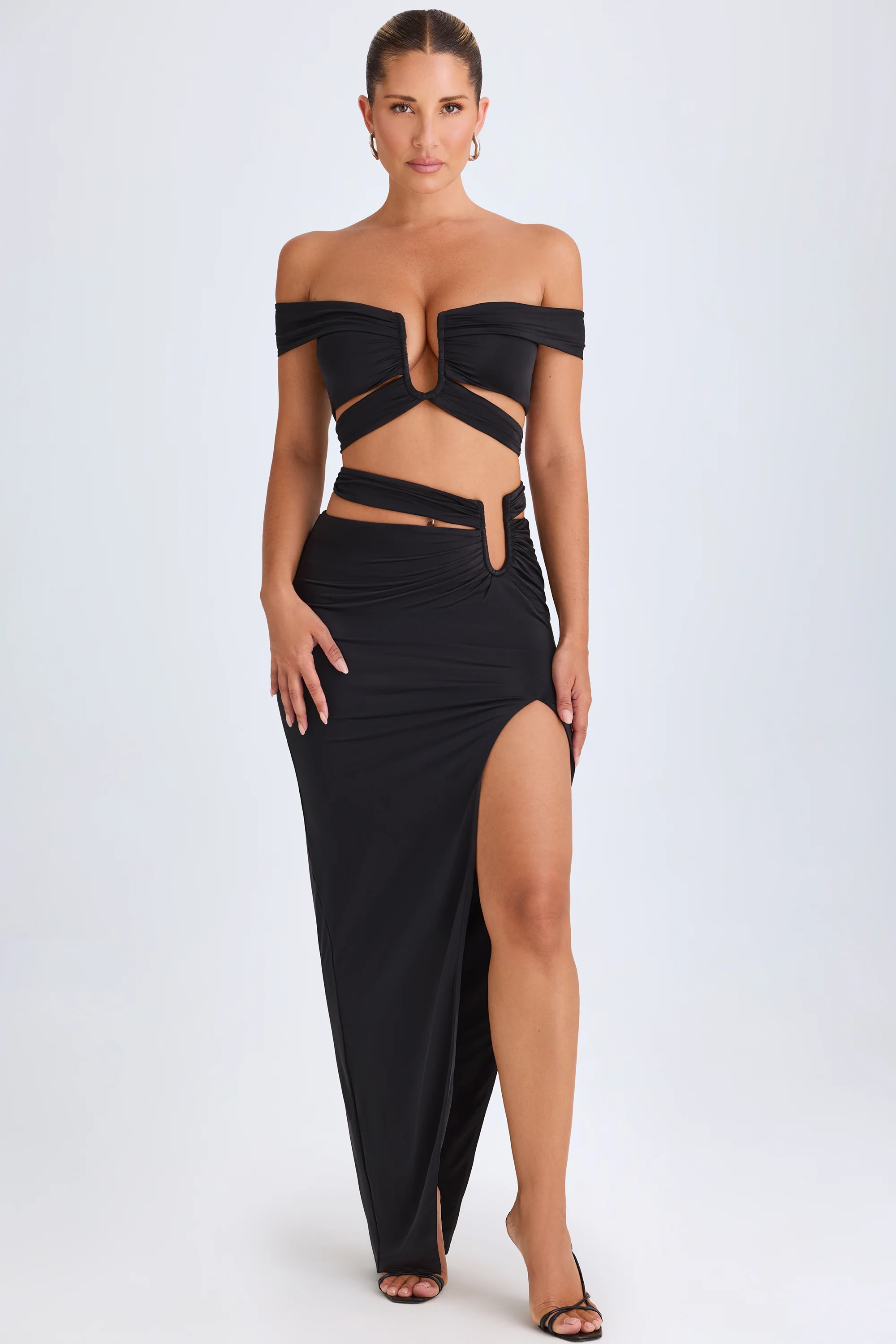 Asymmetric Cut-Out Maxi Skirt in Black - Image 7