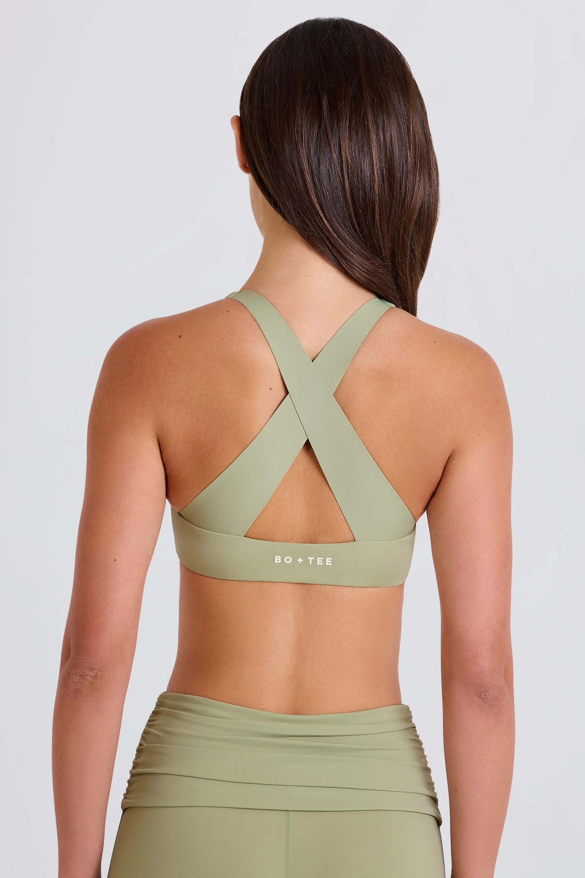 Crossback V-Neck Sports Bra in Matcha - Image 4